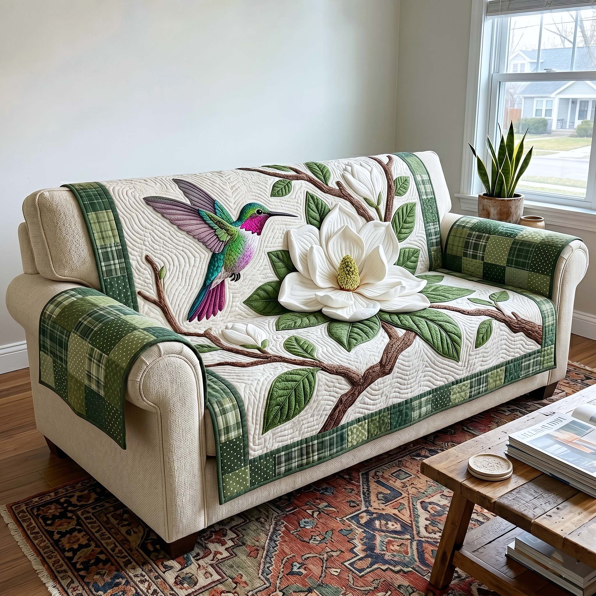 Magnolia Grace Quilted Sofa Cover Southern Magnolia Couch Cover Room Gift