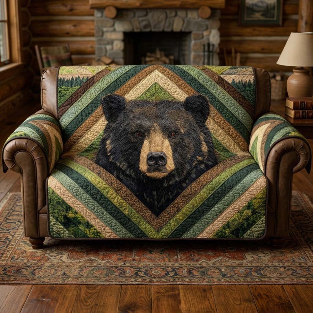 Majestic Bear Quilted Sofa Cover Grizzly Bear Couch Cover Perfect Housewarming Gift Ideas