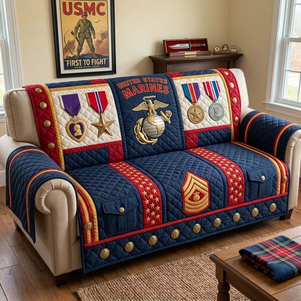 Marine Corps Dress Blues Quilted Sofa Cover Marine Service Couch Cover Great Home Decor Finds