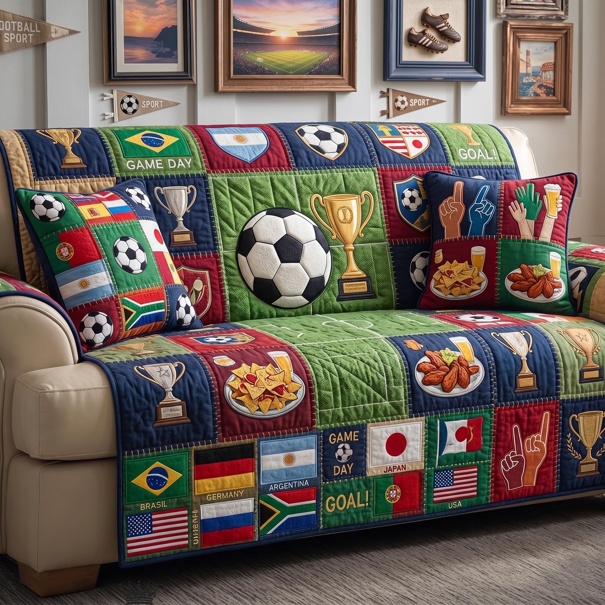 Match Day Quilted Sofa Cover Classic Match Couch Cover Cozy Living Gift Ideas