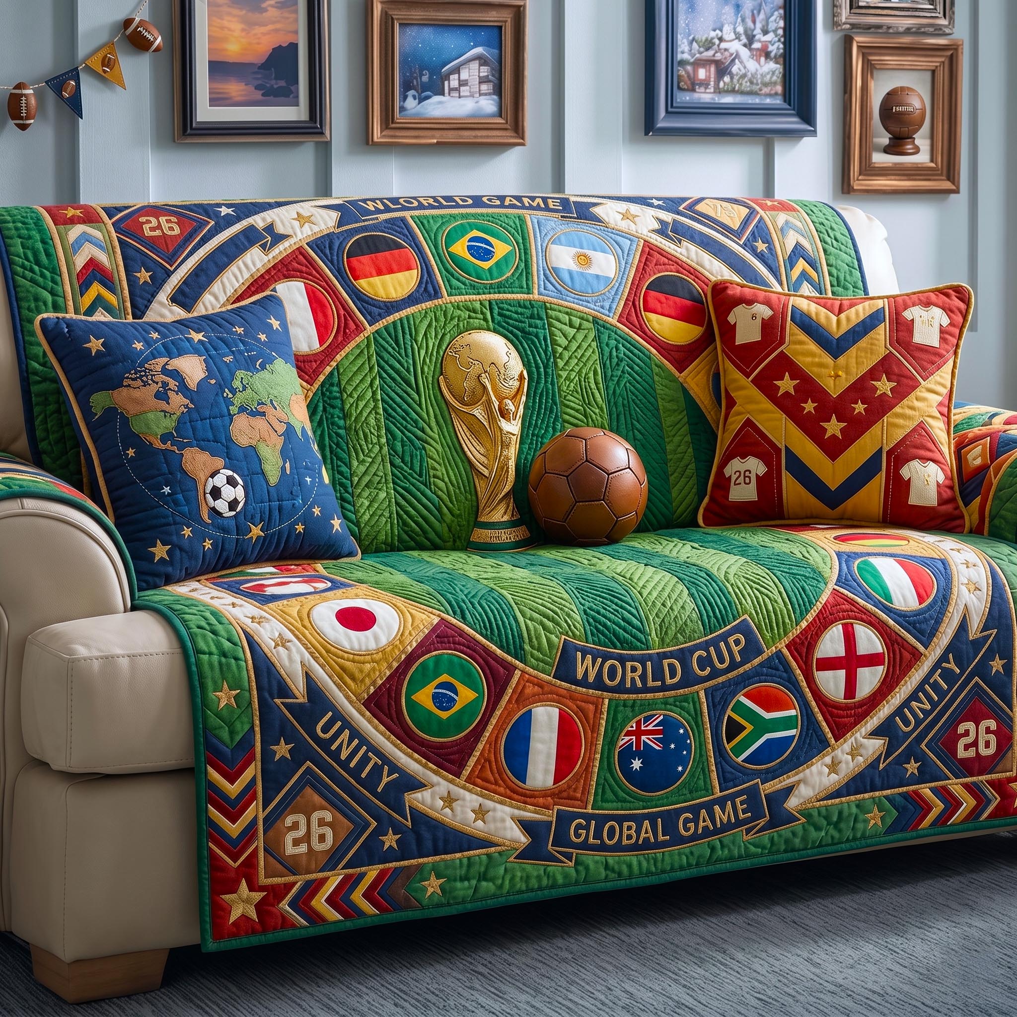 Match Day Quilted Sofa Cover Cozy Match Couch Cover Cozy Home Decor Gifts