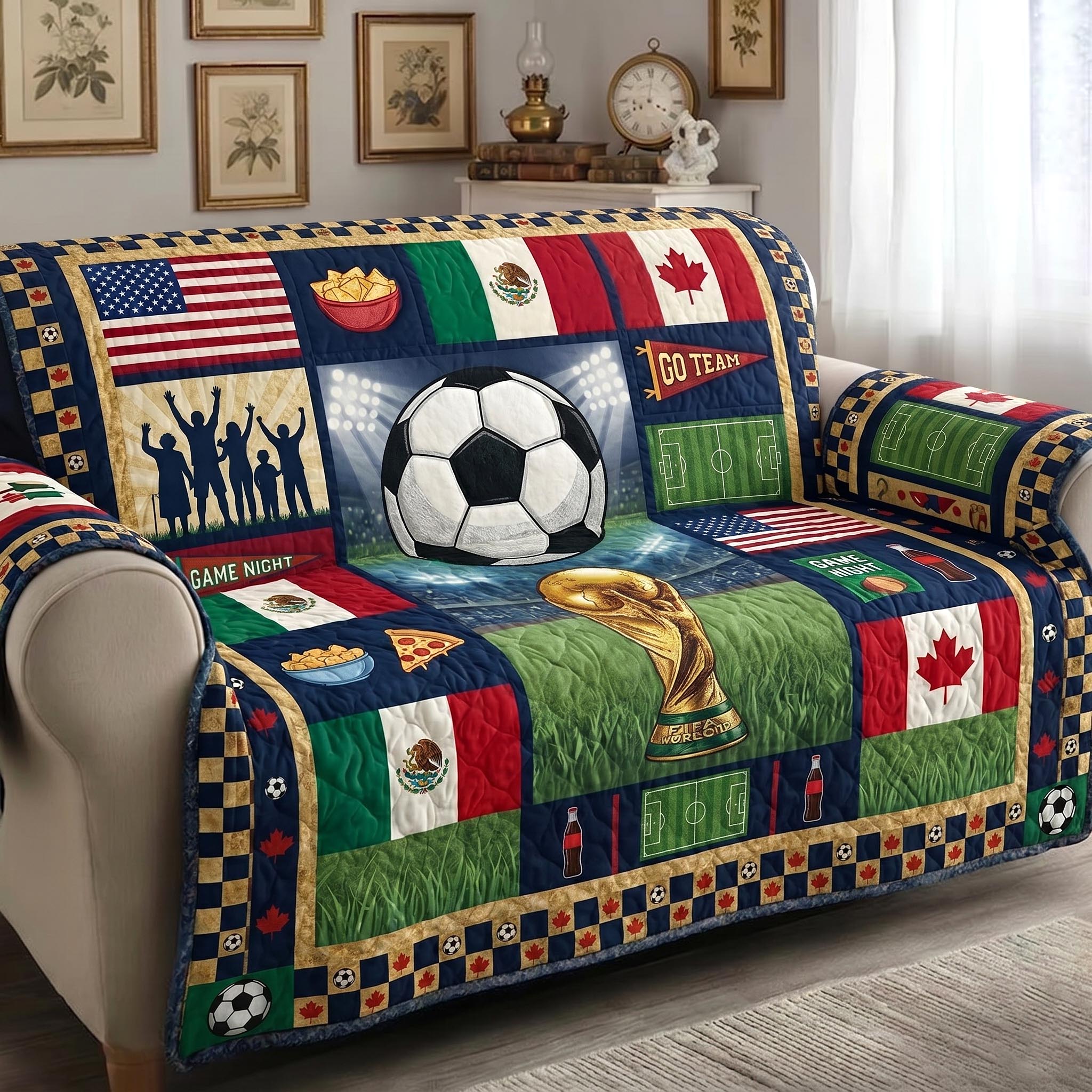 Match Day Quilted Sofa Cover Fan Pride Couch Cover Unique Room Decor Gifts