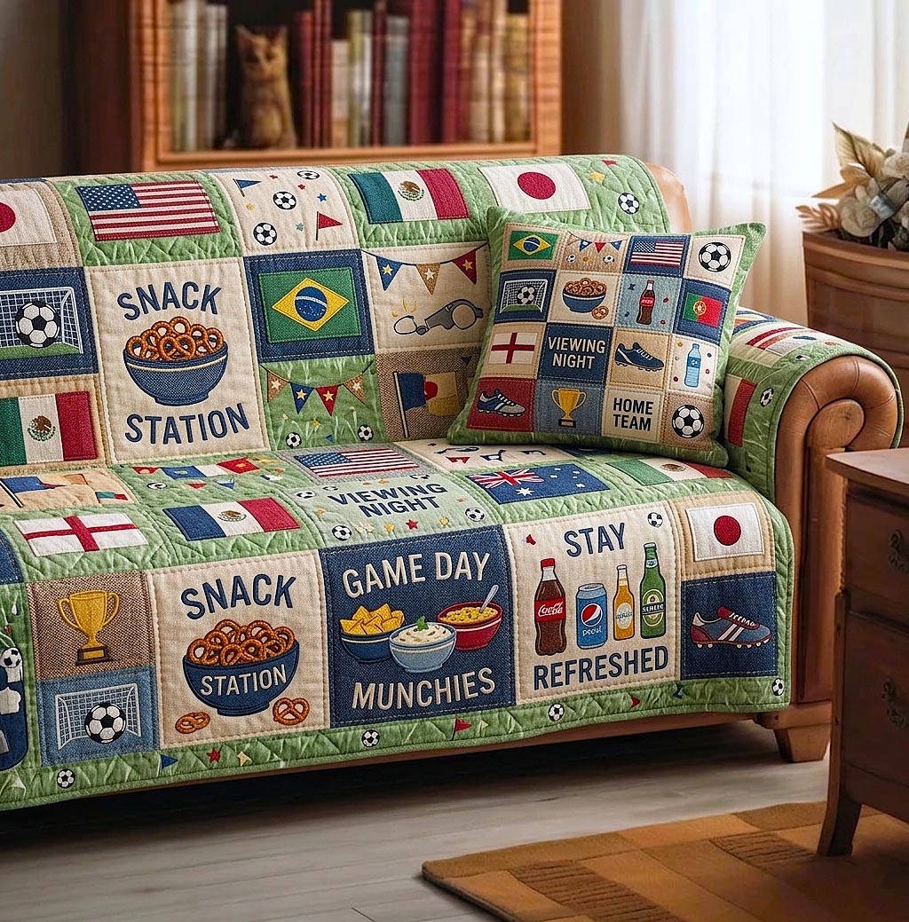 Match Day Quilted Sofa Cover Stadium Spirit Couch Cover Top Home Decor Gifts