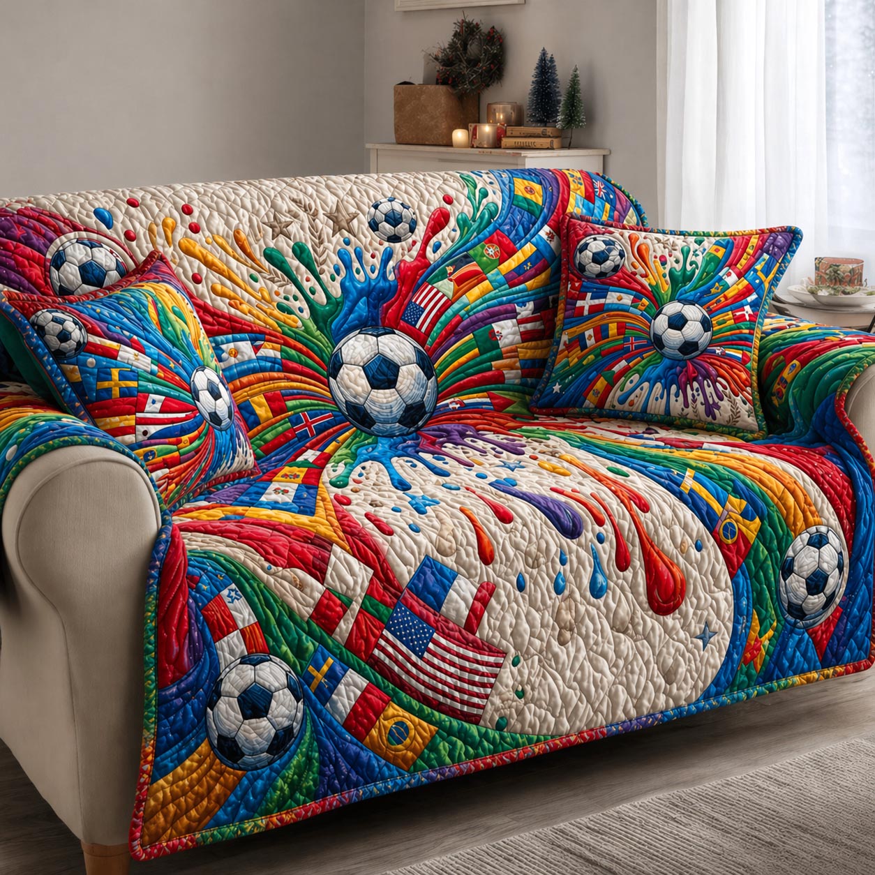 Match Day Quilted Sofa Cover Team Spirit Couch Cover Unique Home Decor Gifts