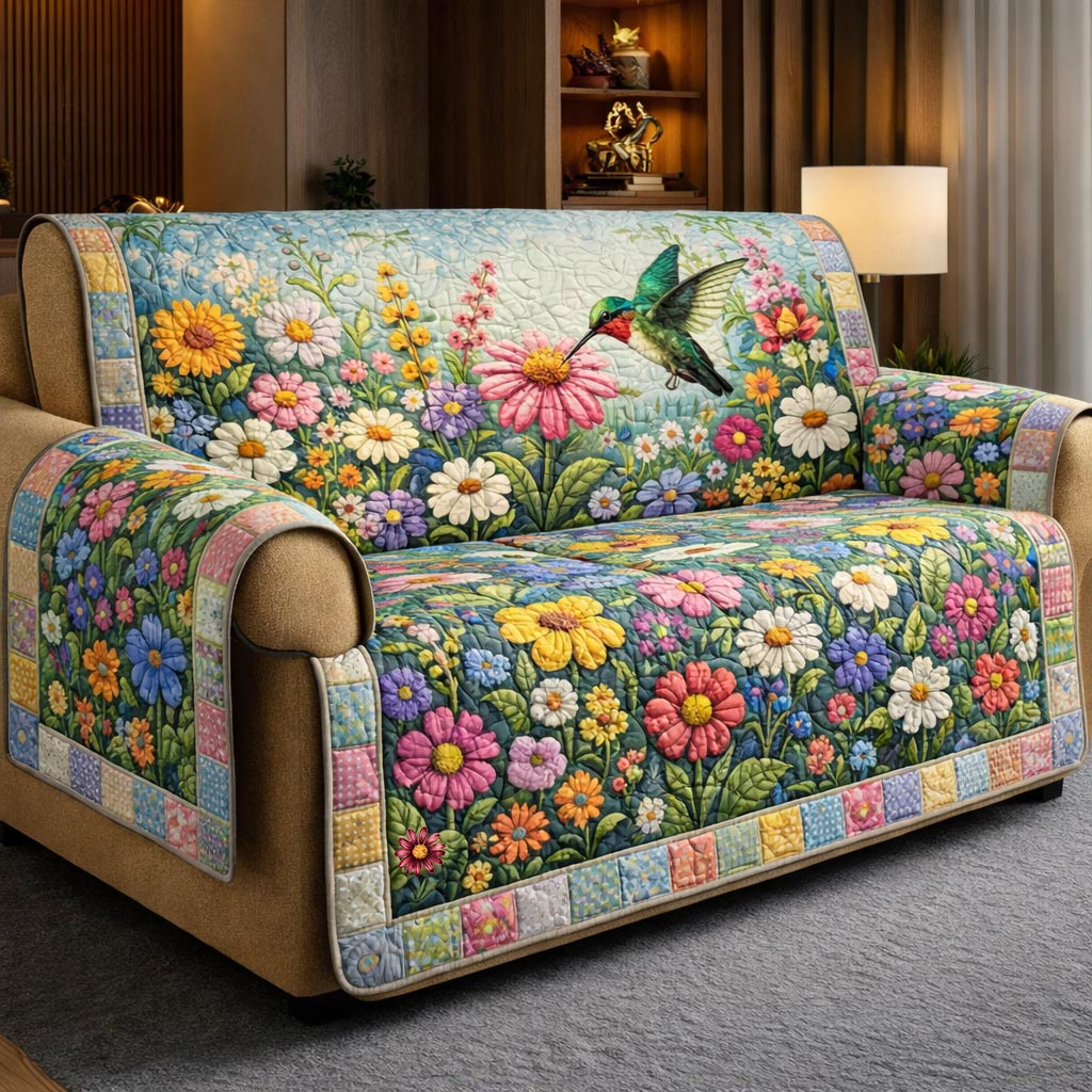 Meadow Harvest Quilted Sofa Cover Sacred Meadow Couch Cover Room Lover Gift