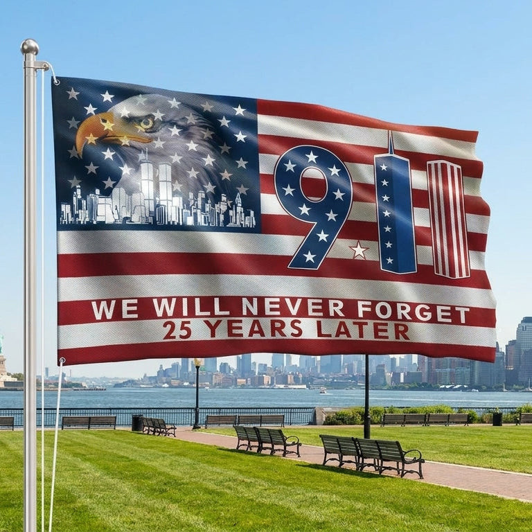 Memorial Flag We Will Never Forget Flag 25 Years 911 Grommet Flag Patriot Day Flag