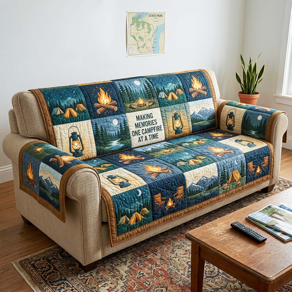 Midnight Campfire Quilted Sofa Cover Campfire Life Couch Cover Cute Room Decor Finds