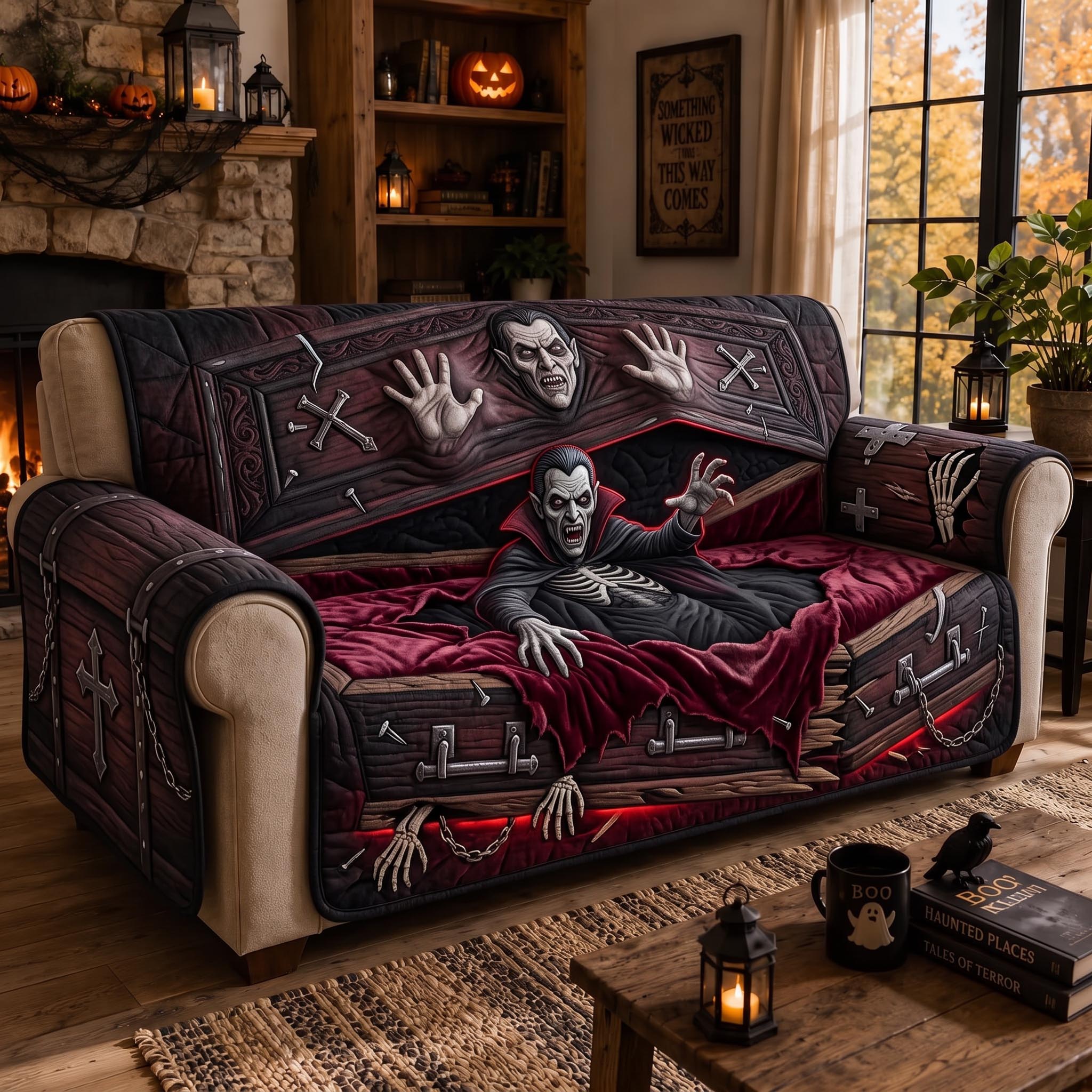 Midnight Haunt Quilted Sofa Cover Haunted Night Couch Cover Presents For New Home