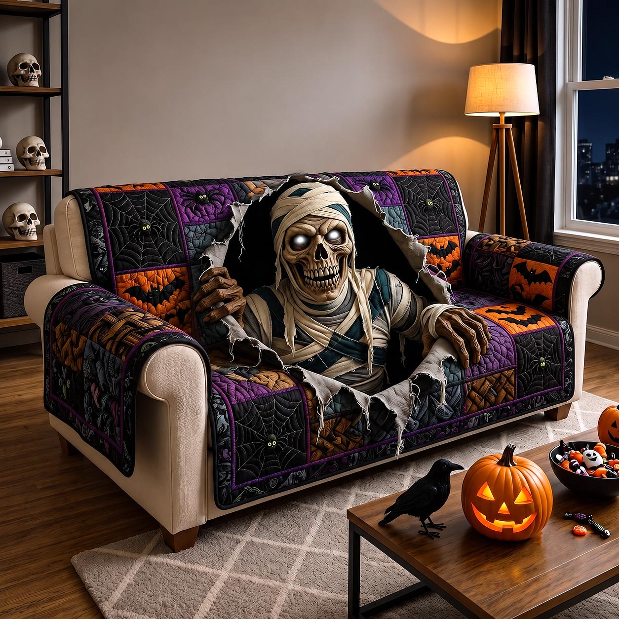 Midnight Mummy Quilted Sofa Cover Mummy Haunt Couch Cover Home Gift For Him