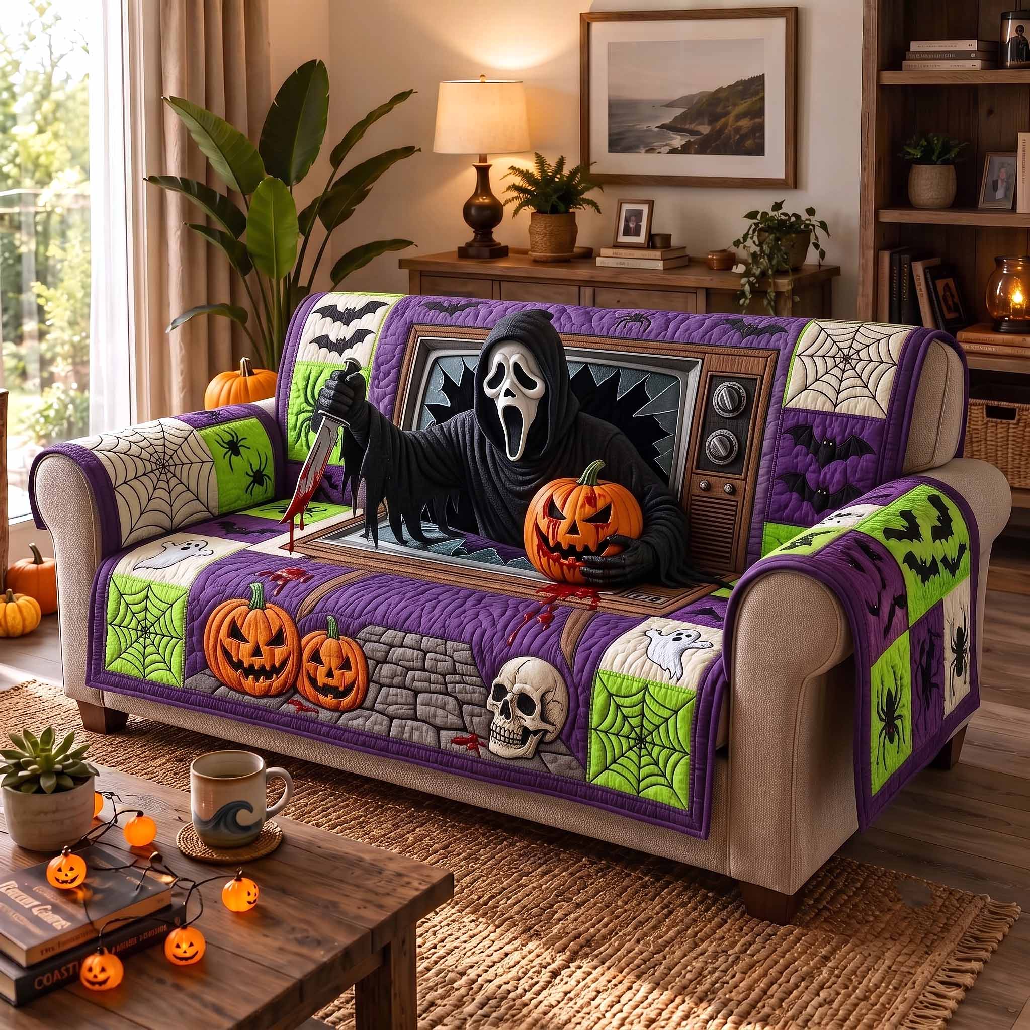 Midnight Slasher Quilted Sofa Cover Horror Slasher Couch Cover Home Gift For Her