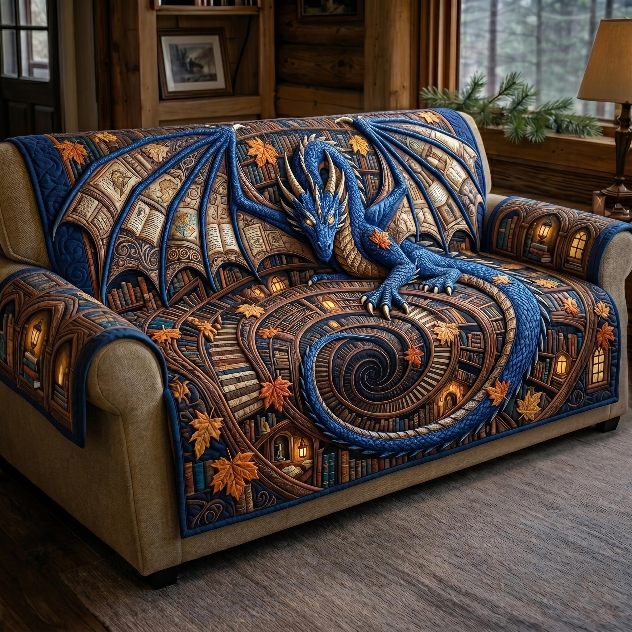 Mystic Library Quilted Sofa Cover Book Lover Couch Cover Cozy Housewarming Gift Ideas
