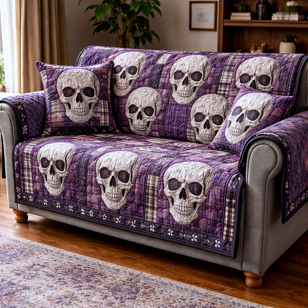 Mystique Skull Quilted Sofa Cover Skull Shadow Couch Cover Room Gift