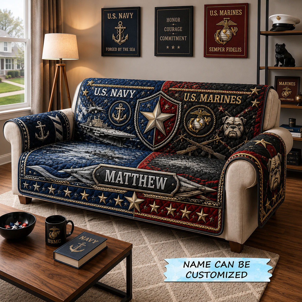 Navy Marines Brotherhood Quilted Sofa Cover Navy Pride Couch Cover Best Room Decor Gifts