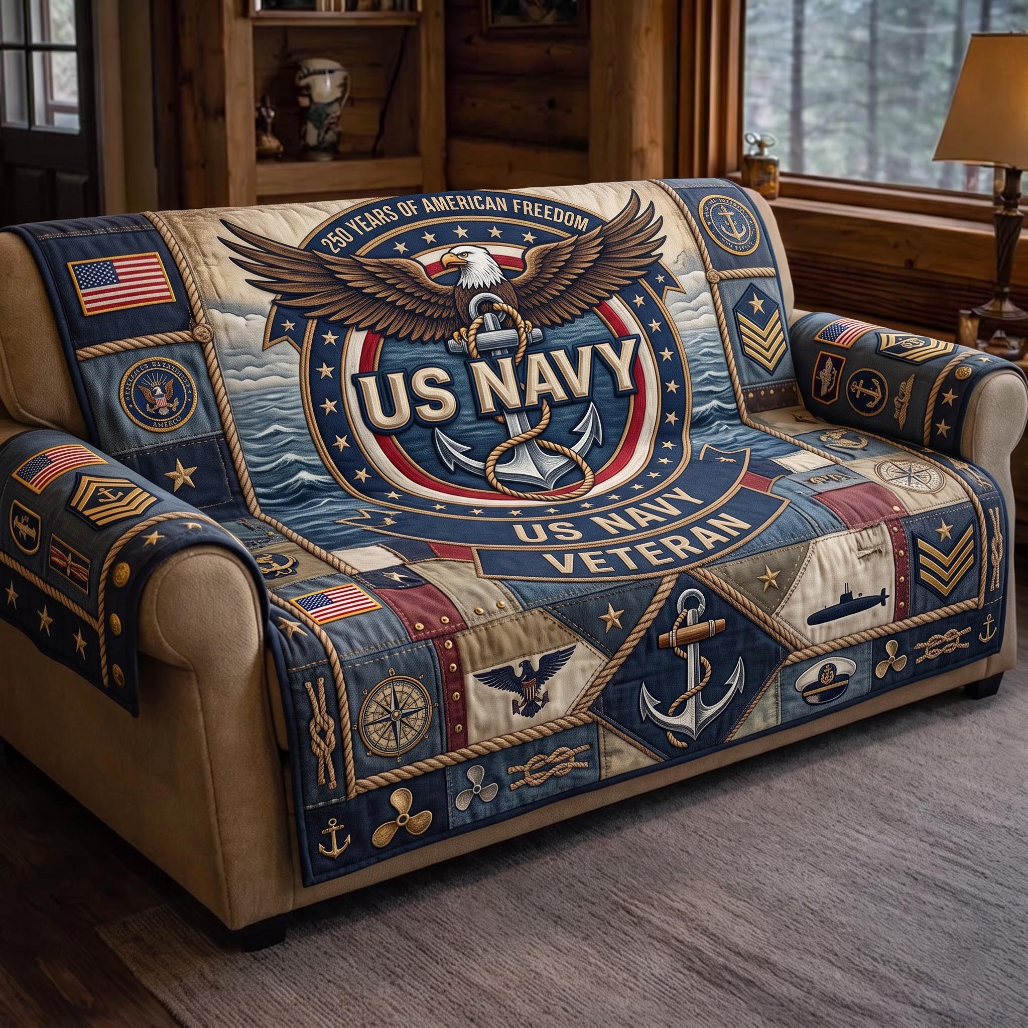 Navy Pride Quilted Sofa Cover Cozy Navy Couch Cover New Home Gift