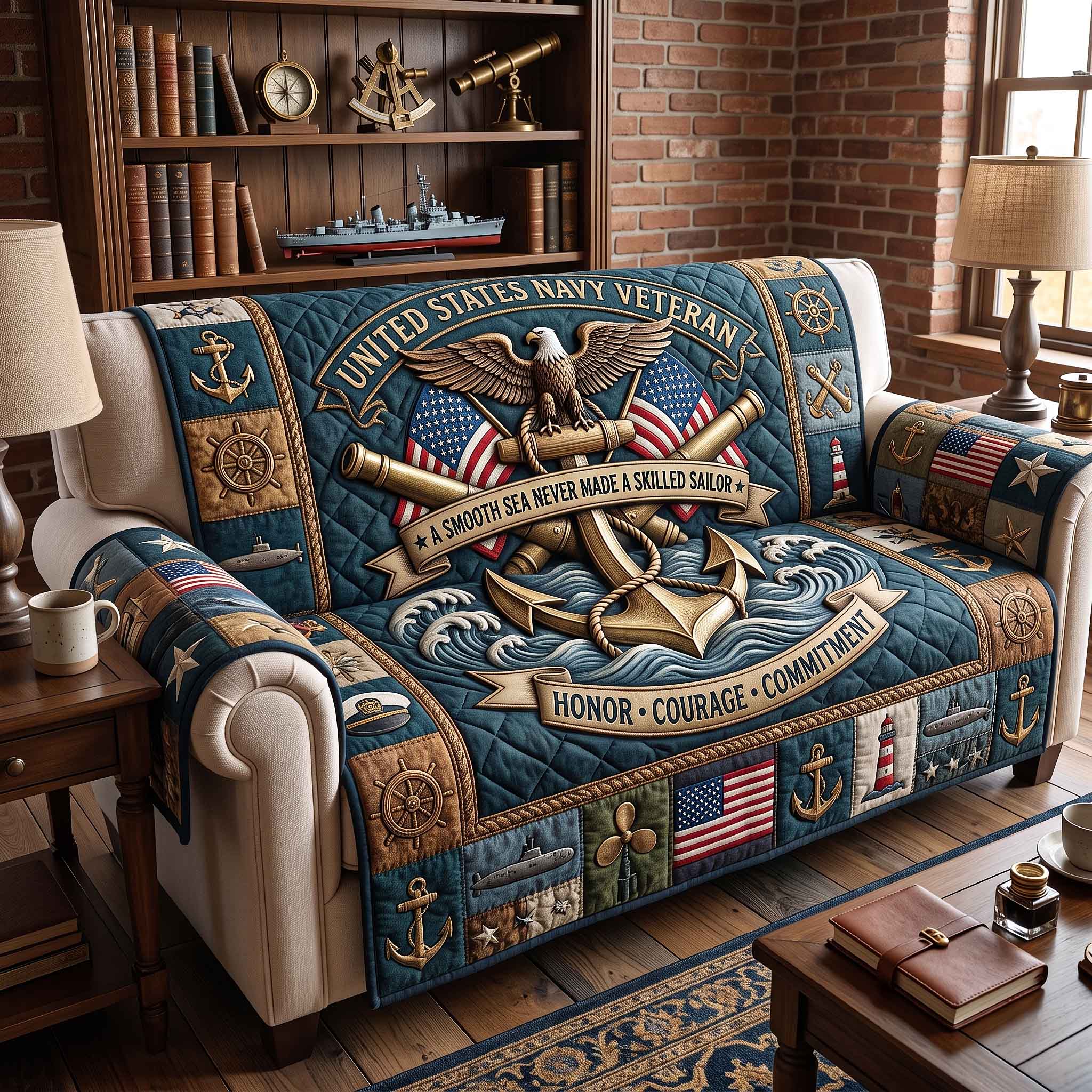 Navy Pride Quilted Sofa Cover Navy Service Couch Cover Gift For New Home