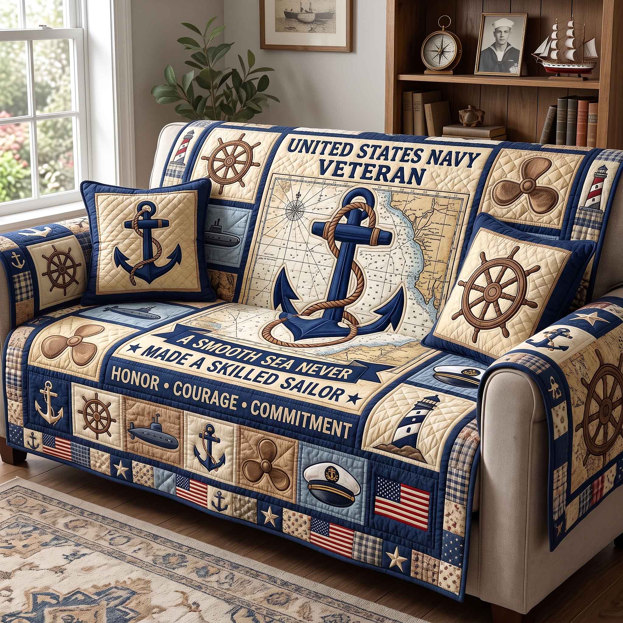 Navy Pride Quilted Sofa Cover Navy Tribute Couch Cover Gifts For New Homes