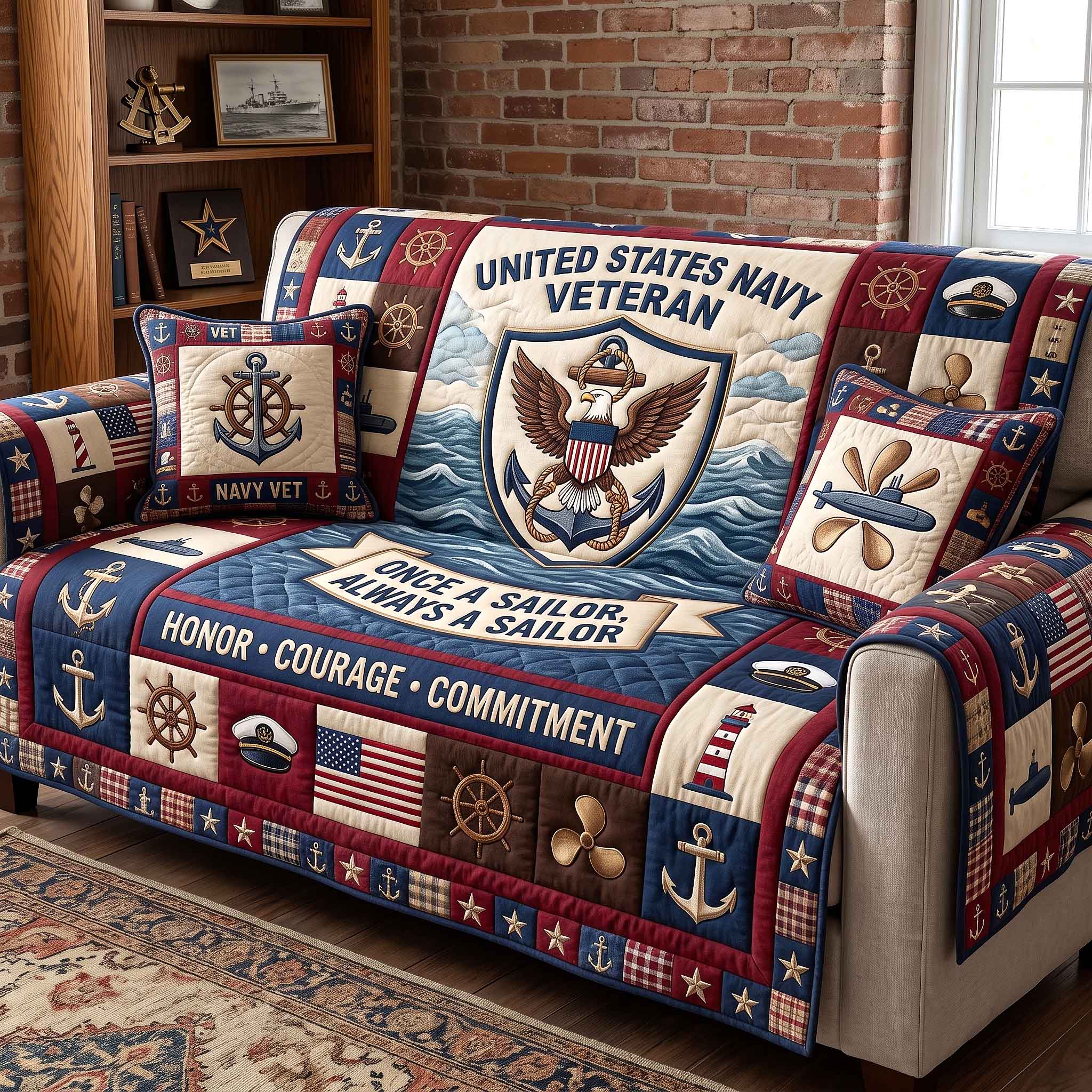 Navy Pride Quilted Sofa Cover Navy Valor Couch Cover New Home Gift Ideas
