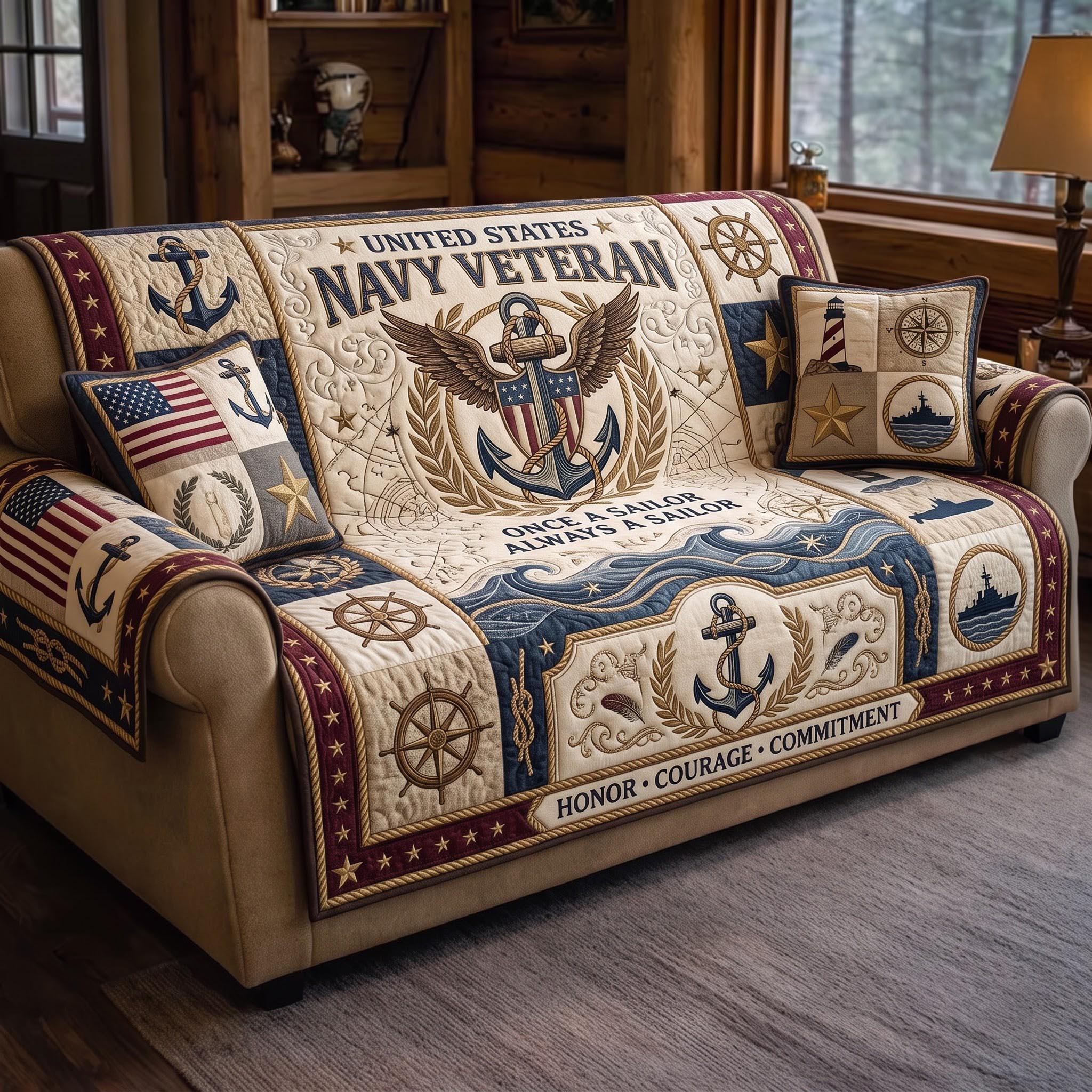 Navy Pride Quilted Sofa Cover Sea Service Couch Cover Room Lover Gift