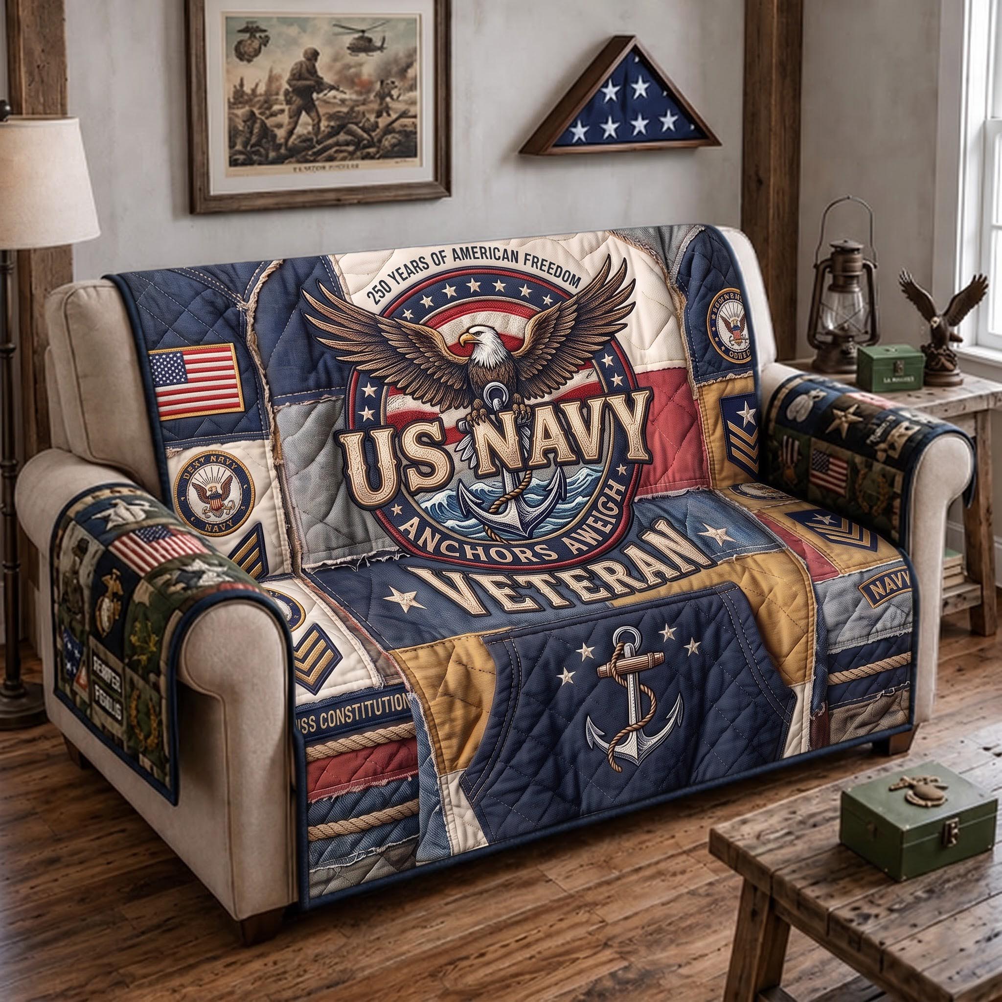 Navy Veteran Quilted Sofa Cover Navy Veteran Couch Cover Home Lover Gift