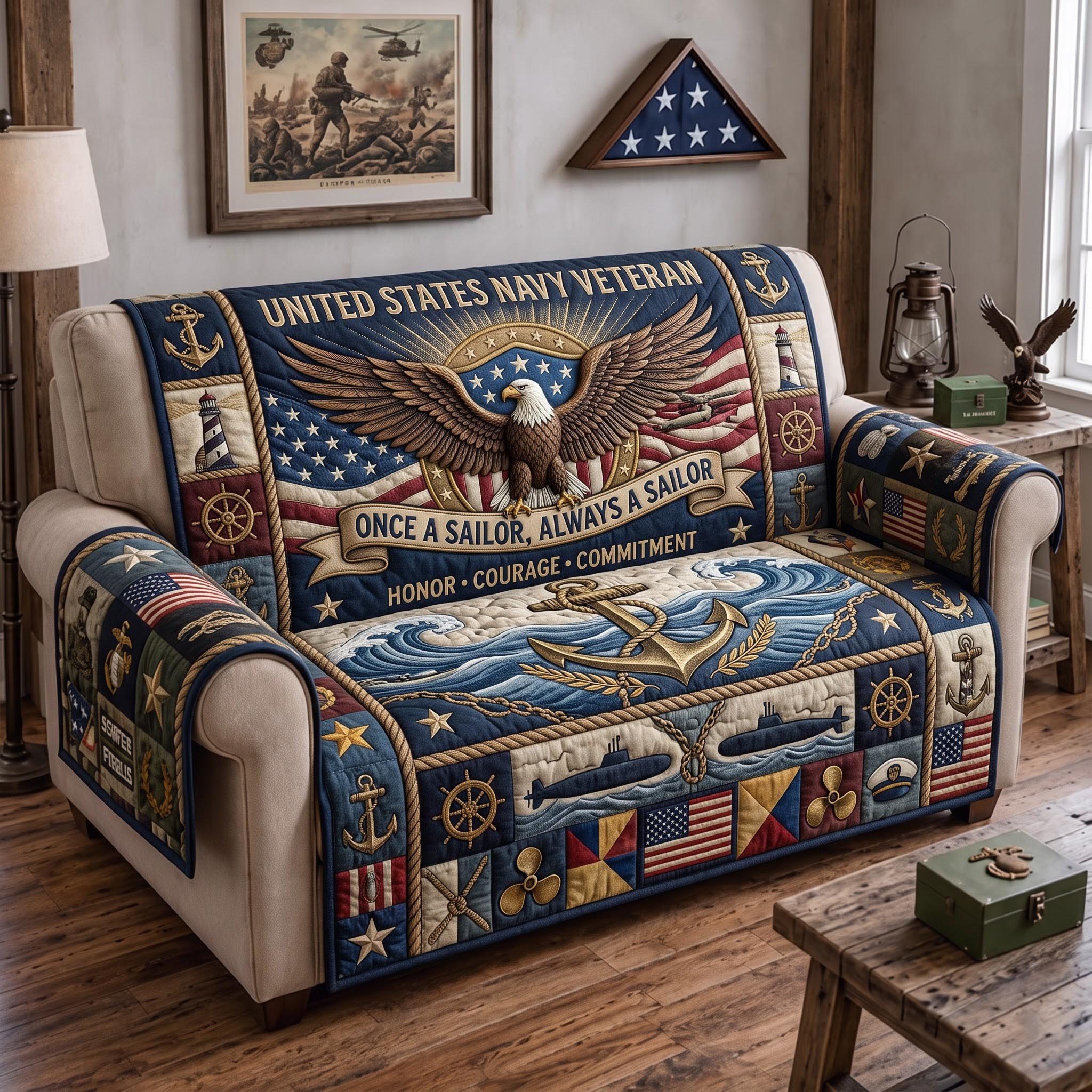 Navy Veteran Quilted Sofa Cover Rustic Navy Couch Cover New Home Ideas