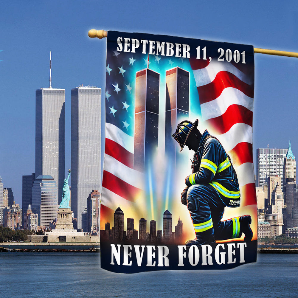Never Forget 11th September Patriot Day Flag 911 Kneeling Firefighter Flag Best Gift Ideas