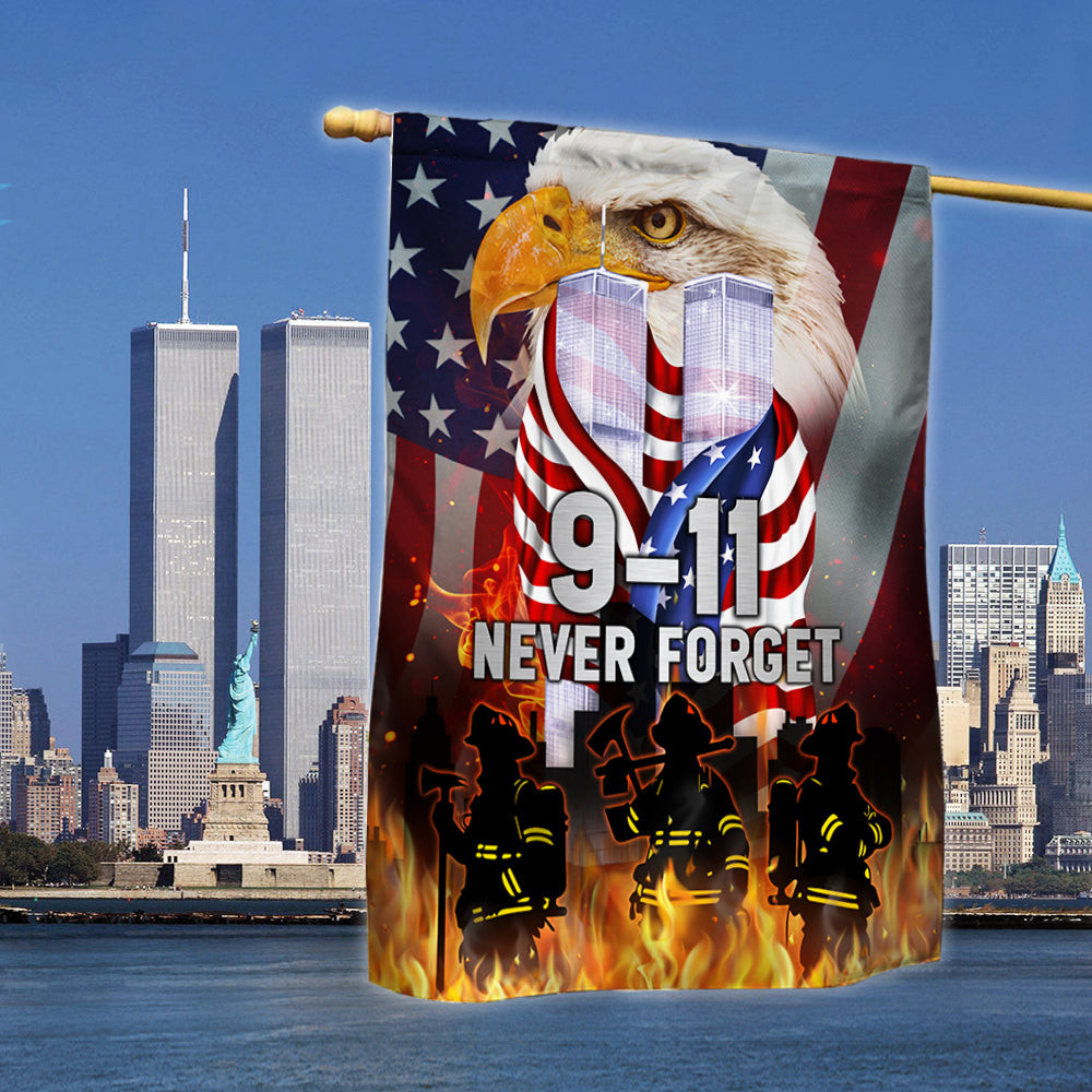Never Forget Patriot Day 911 Flag Twin Tower Eagle Memorial Flag Patriotic USA Gift