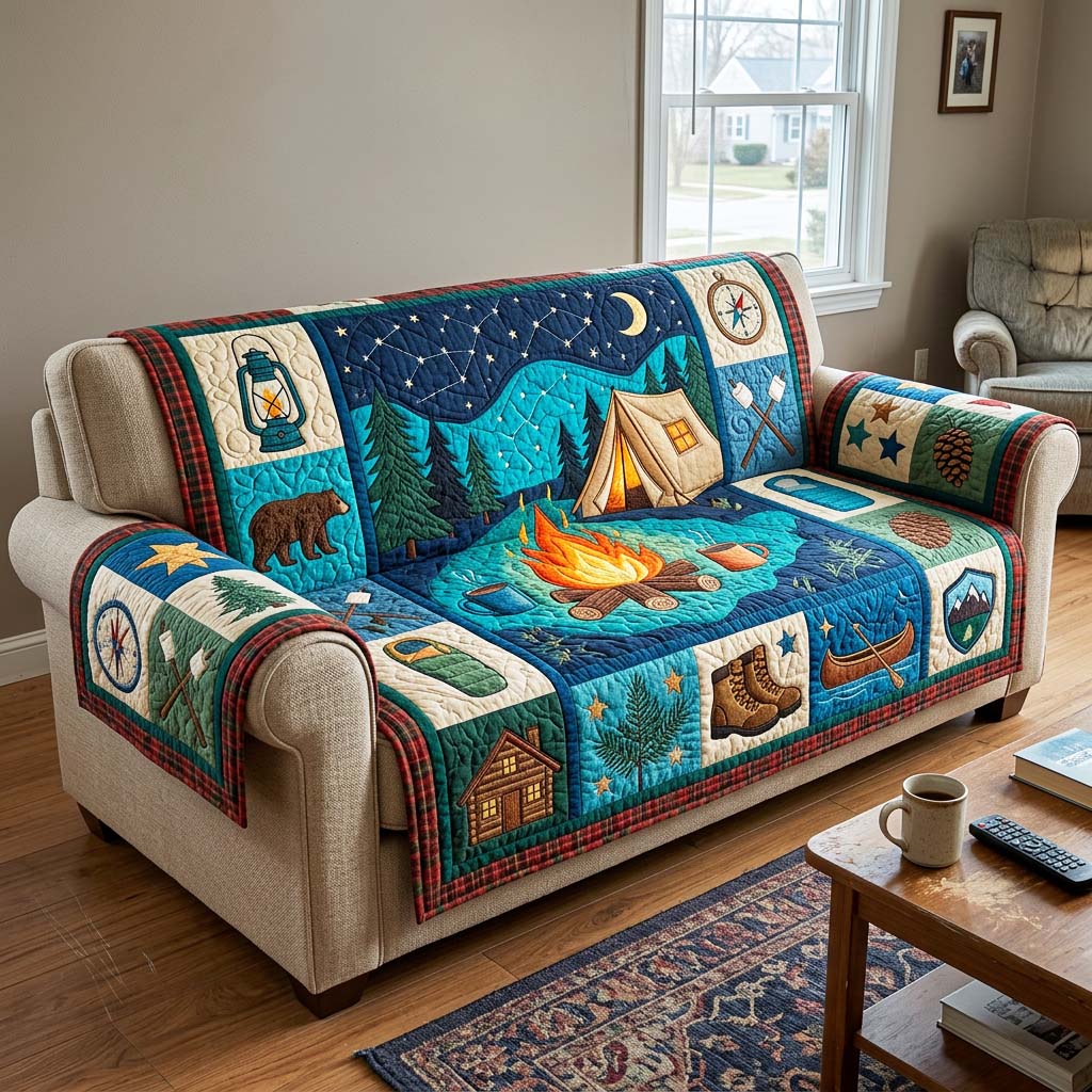 Night Camp Quilted Sofa Cover Cozy Camp Couch Cover Room Lover Gift