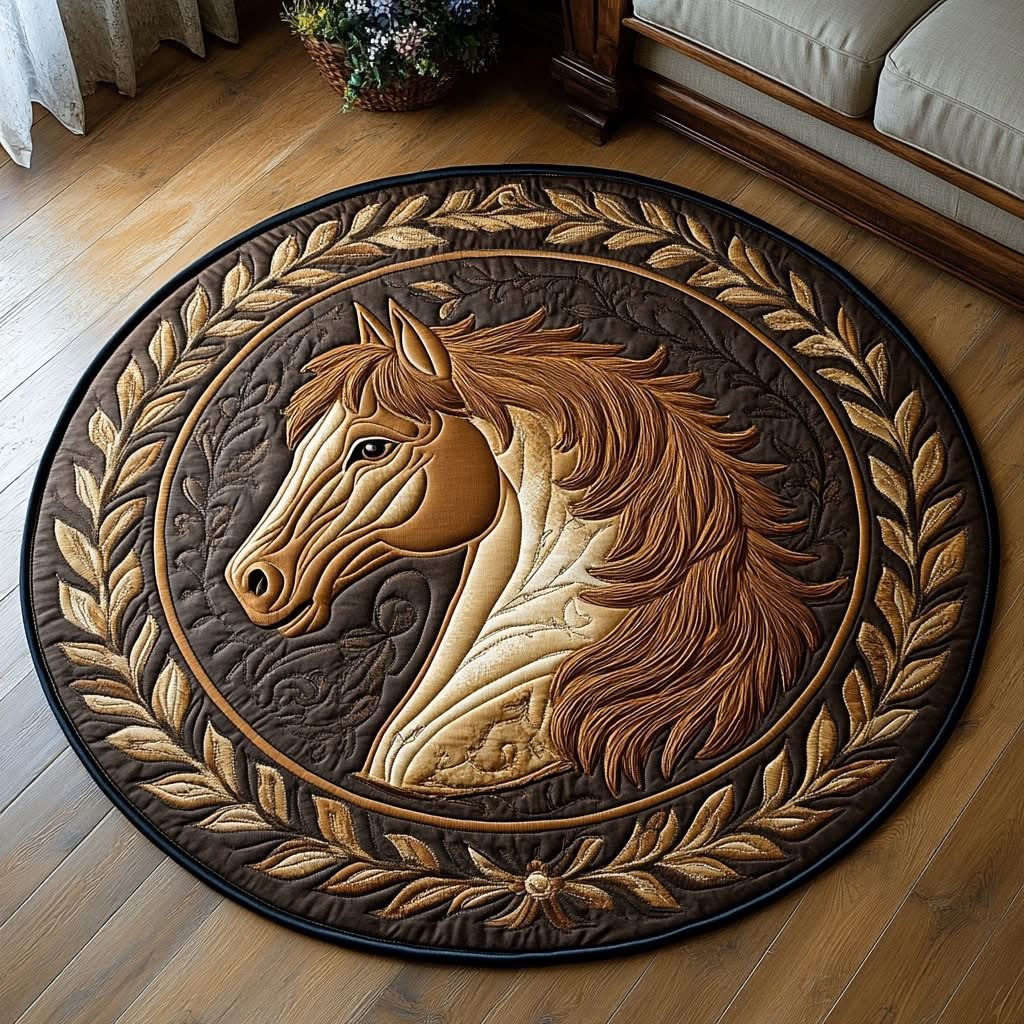 Noble Horse Quilted Round Mat Circle Rug Carpet Decorations Christmas Gifts For Horse Lovers