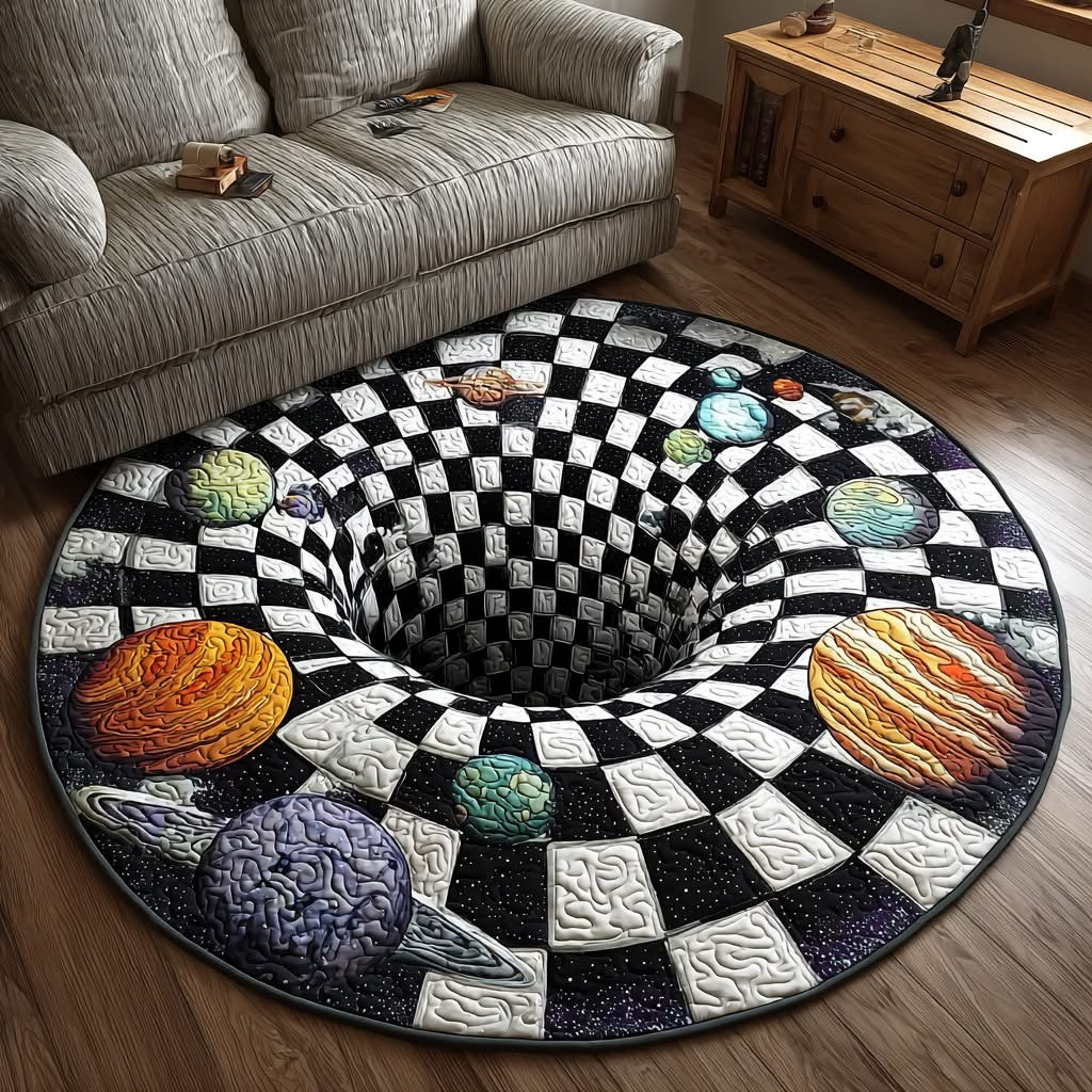Orbital Whirl Quilted Round Mat Abyss Hollow Swirl Circle Rug Carpet Indoor Decorations