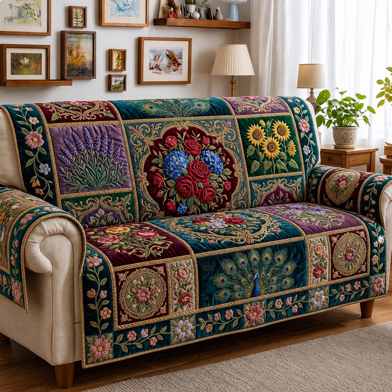 Patchwork Story Quilted Sofa Cover Classic Patchwork Couch Cover Room Gift For Her
