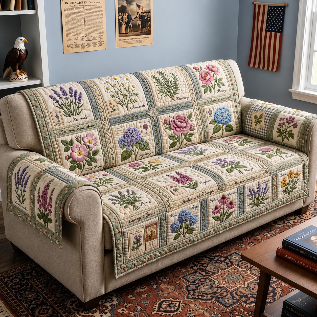 Patchwork Story Quilted Sofa Cover Festive Patchwork Couch Cover Room Gift For Him