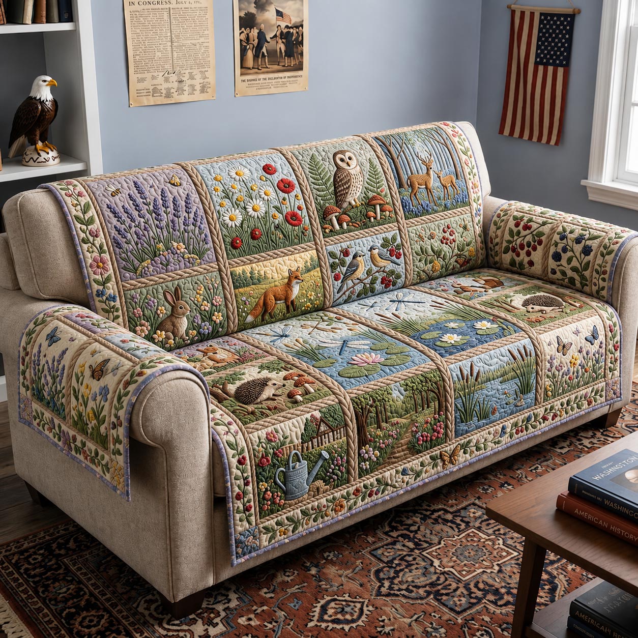 Patchwork Story Quilted Sofa Cover Spooky Patchwork Couch Cover Gift For New Homeowners