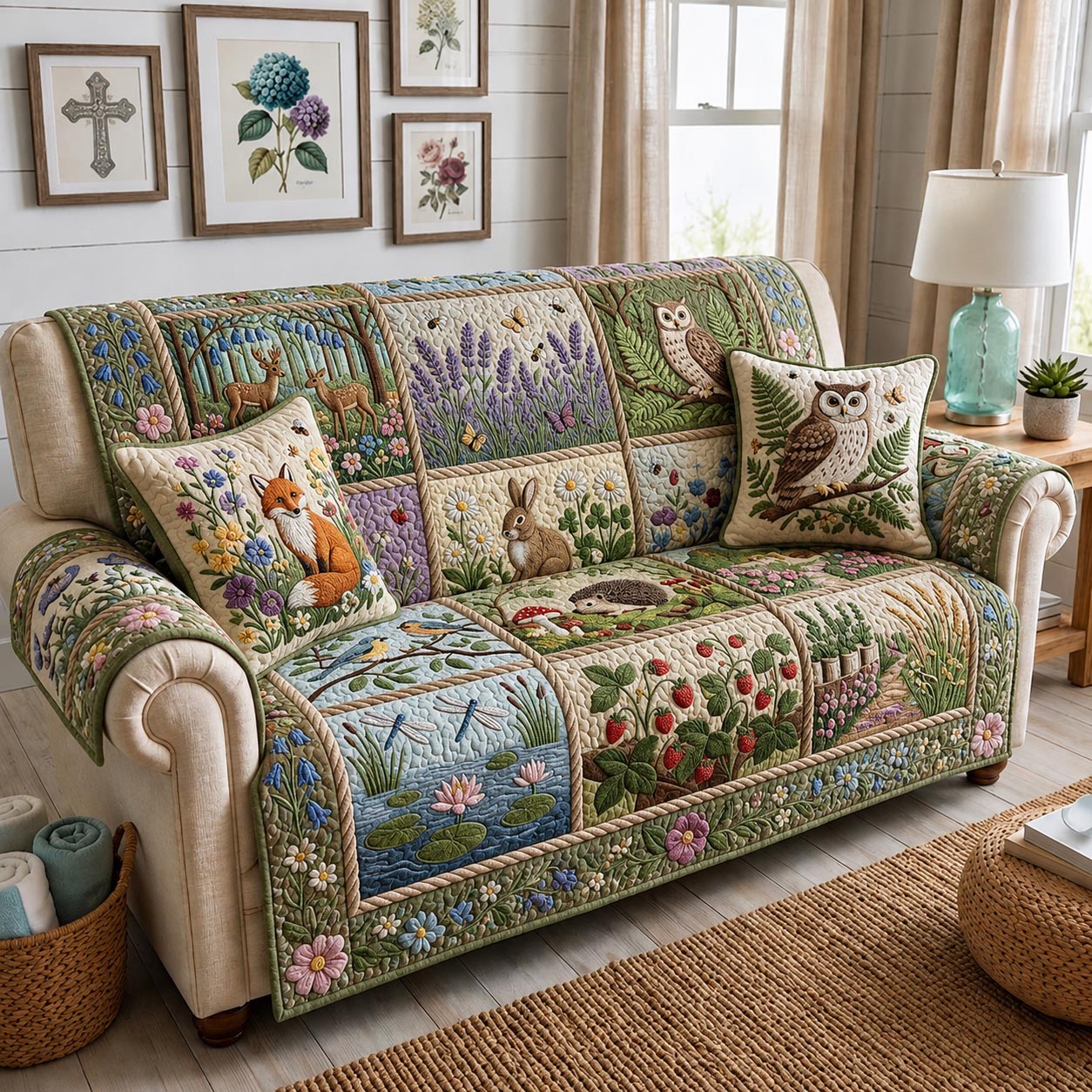 Patchwork Story Quilted Sofa Cover Warm Patchwork Couch Cover Room Decor Gift