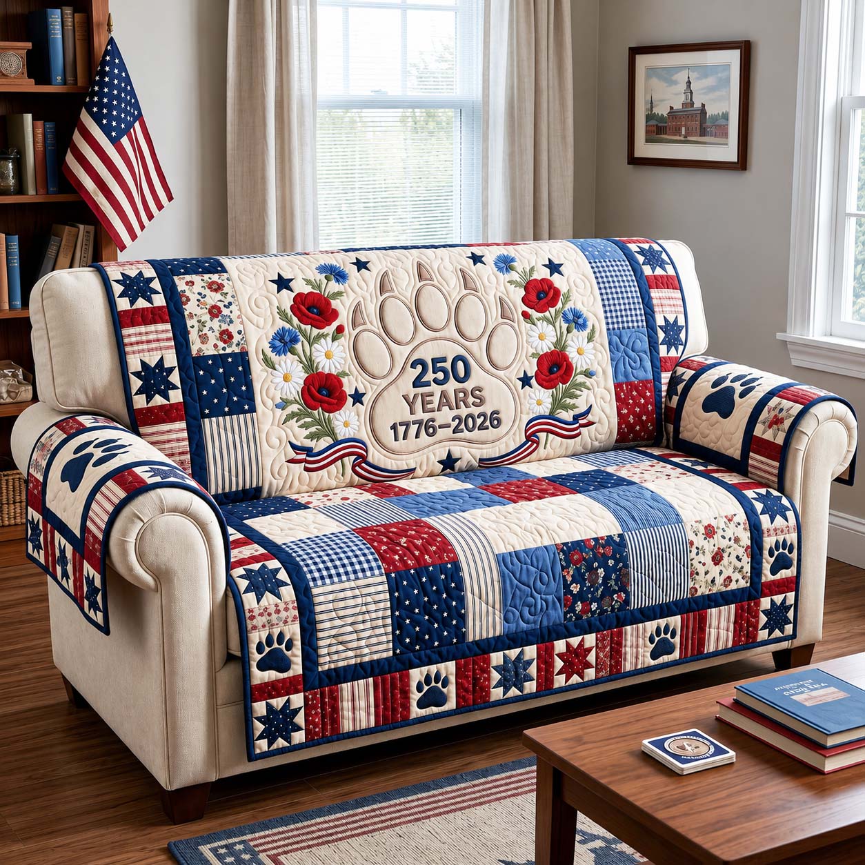 Patriot Bloom Quilted Sofa Cover Cozy Patriot Couch Cover Best Decor Gift