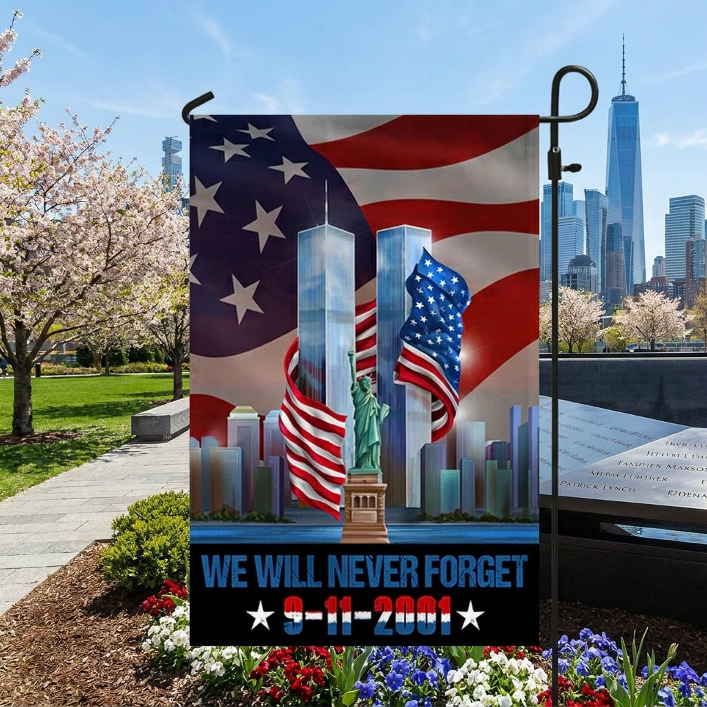 Patriot Day 911 We Will Never Never Forget Memorial Flag Fallen Heroes Tribute Flag Home Decor