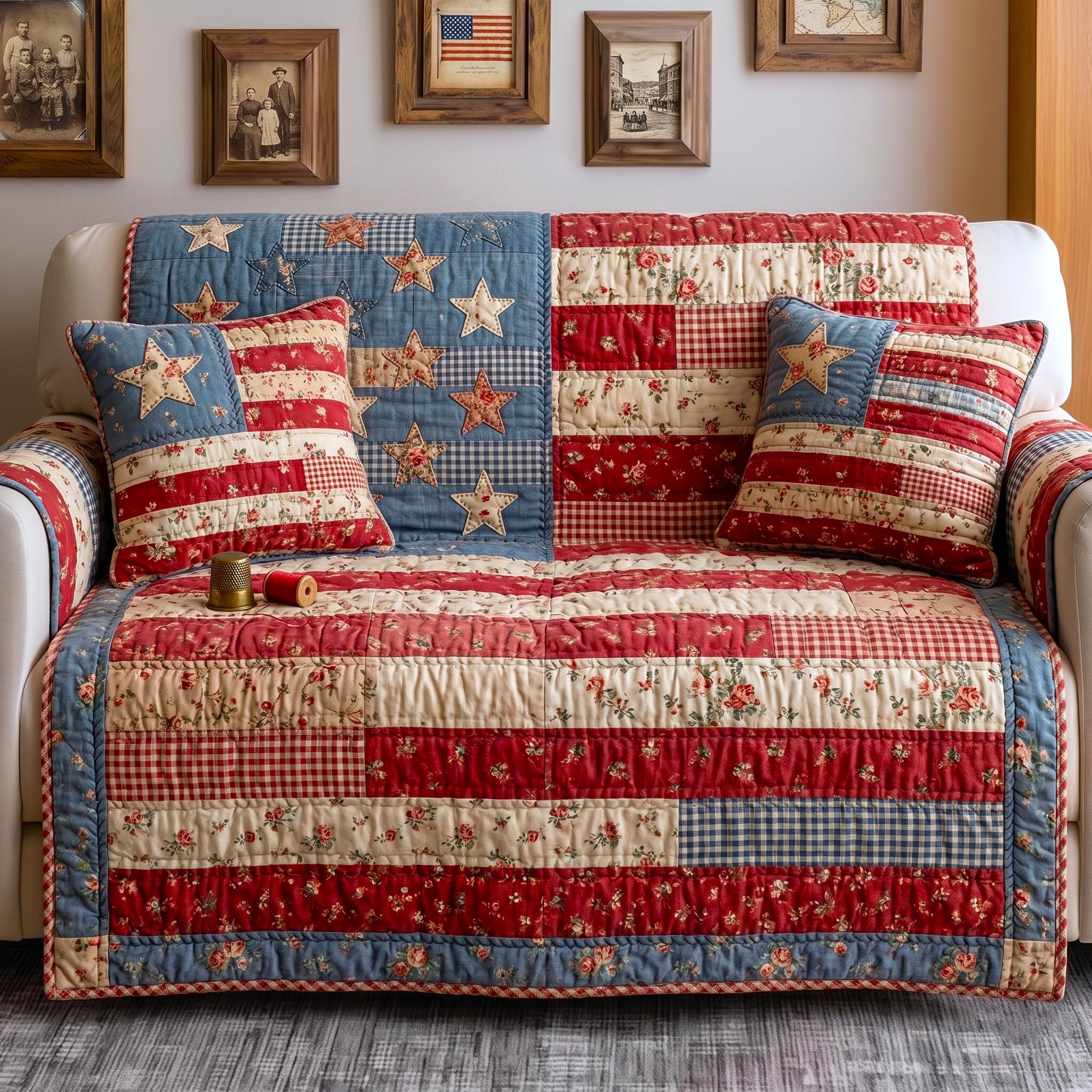 Patriot Threads Quilted Sofa Cover Rustic Patriot Couch Cover New Home Gift