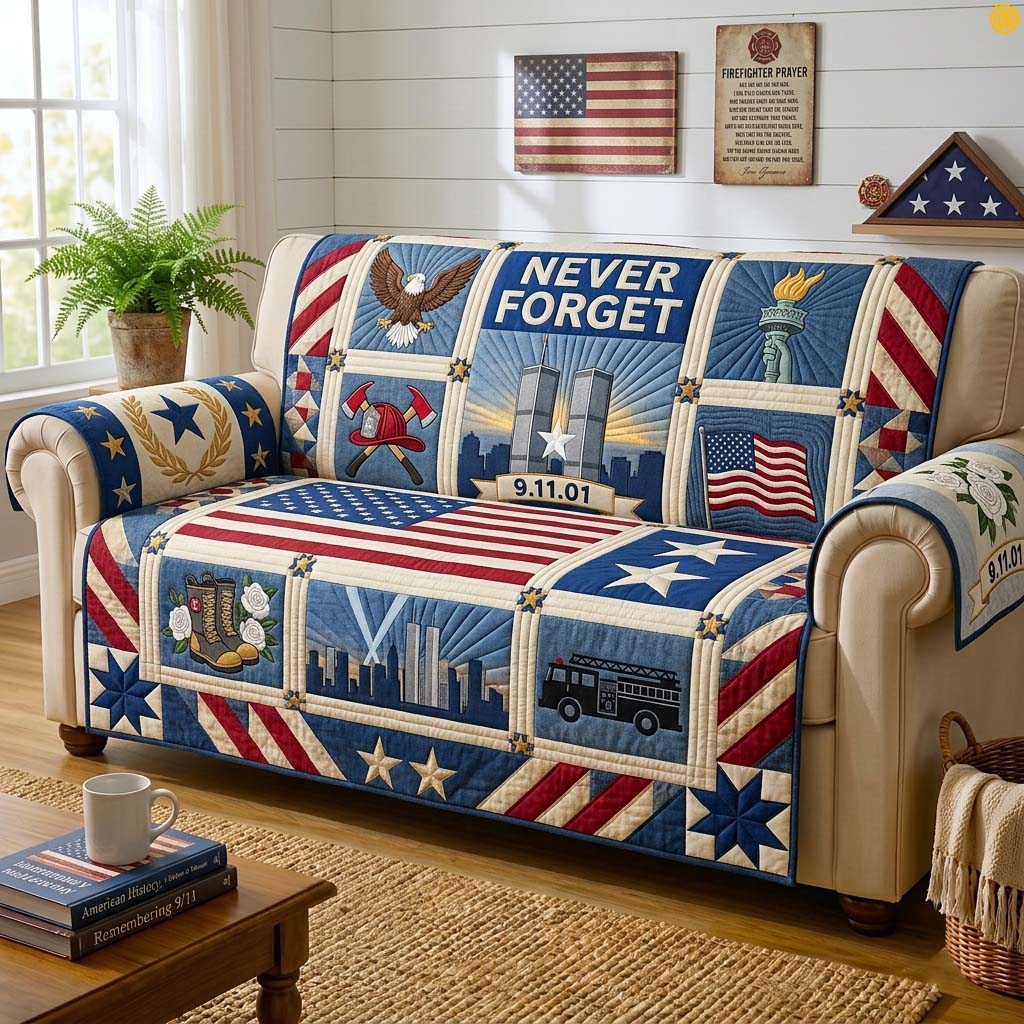 Patriot Tribute Never Forget Qulited Sofa Cover Patriot Legacy Couch Cover House Lover Gift