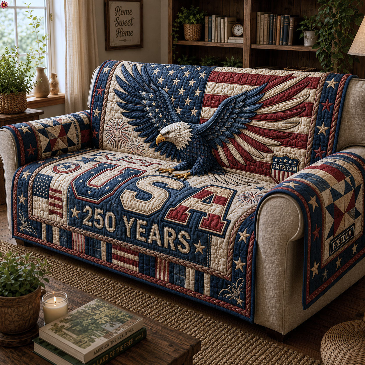 Patriotic Bald Eagle Quilted Sofa Cover Cozy Patriotic Couch Cover Best Room Decor Gifts