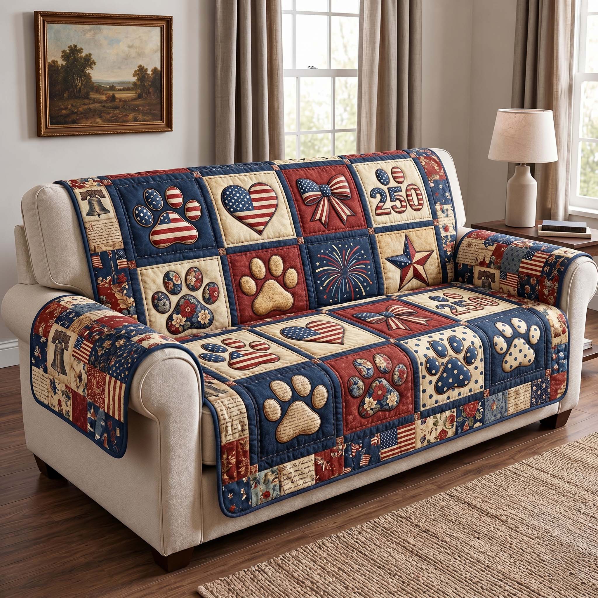 Patriotic Paws Quilted Sofa Cover Patriot Valor Couch Cover Cool Room Decor