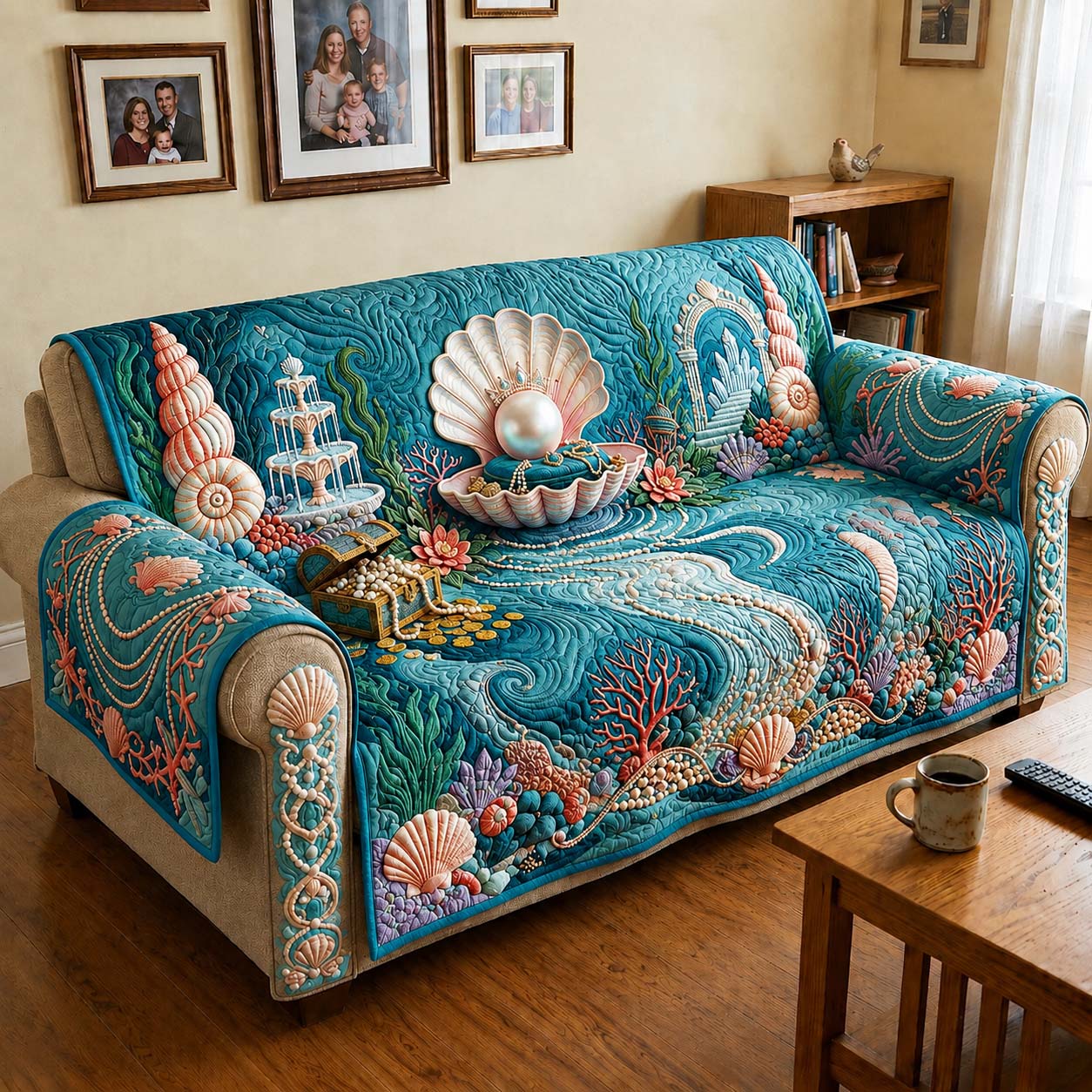 Pearl Tide Quilted Sofa Cover Cozy Pearl Couch Cover Cute Room Decor