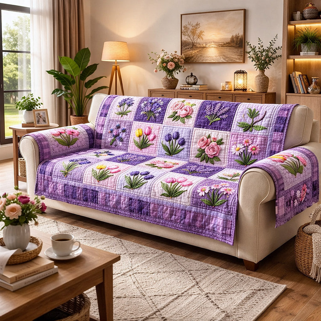 Petal Panels Quilted Sofa Cover Cozy Petal Couch Cover Home Gifts For Her