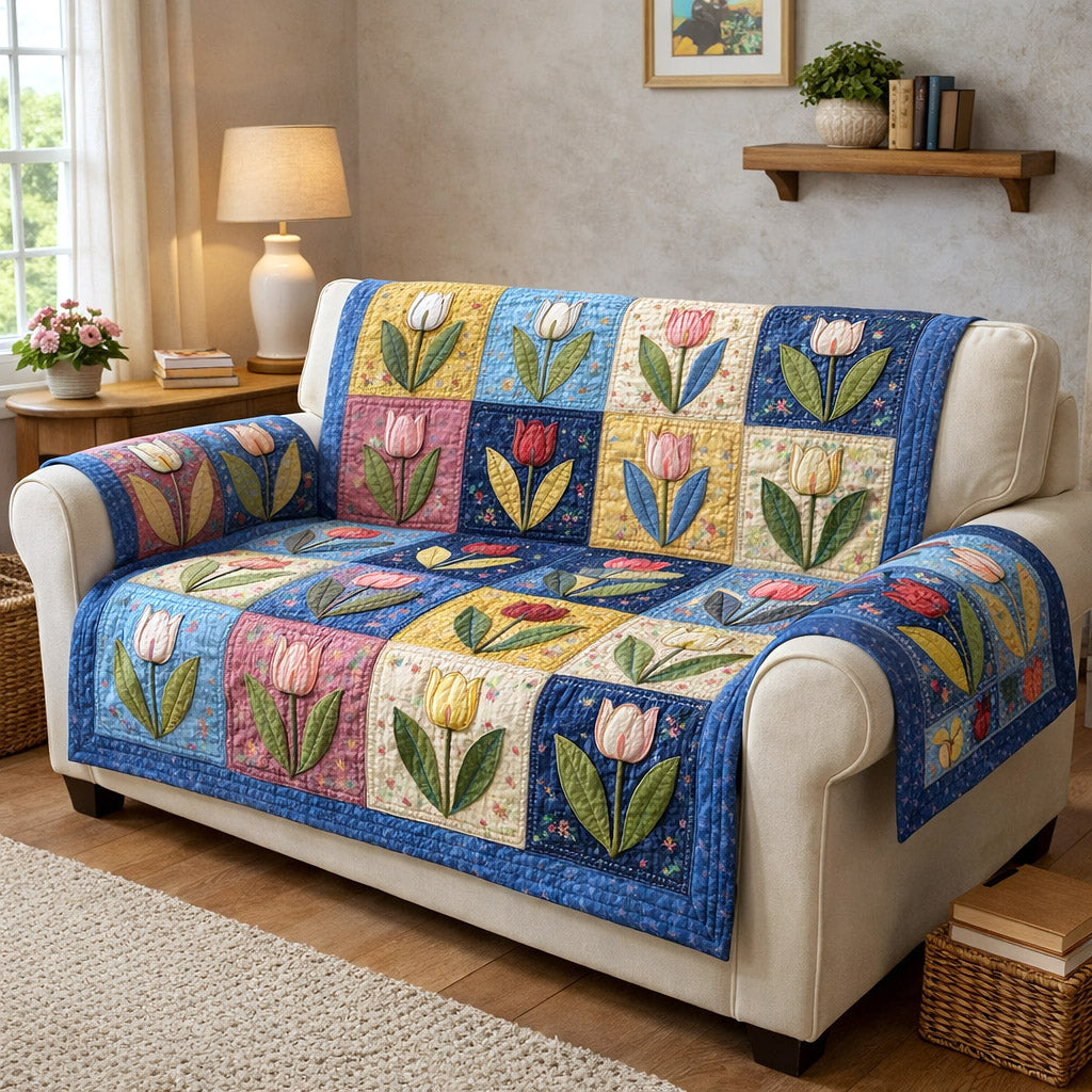 Petal Panels Quilted Sofa Cover Rustic Petal Couch Cover Home Gifts For Him