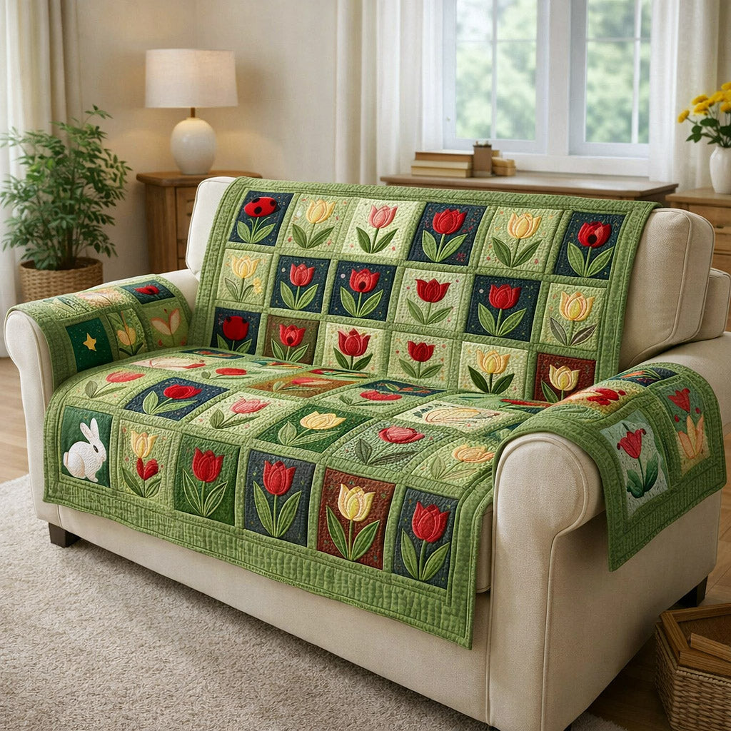 Petal Panels Quilted Sofa Cover Vintage Petal Couch Cover Room Gift For Her