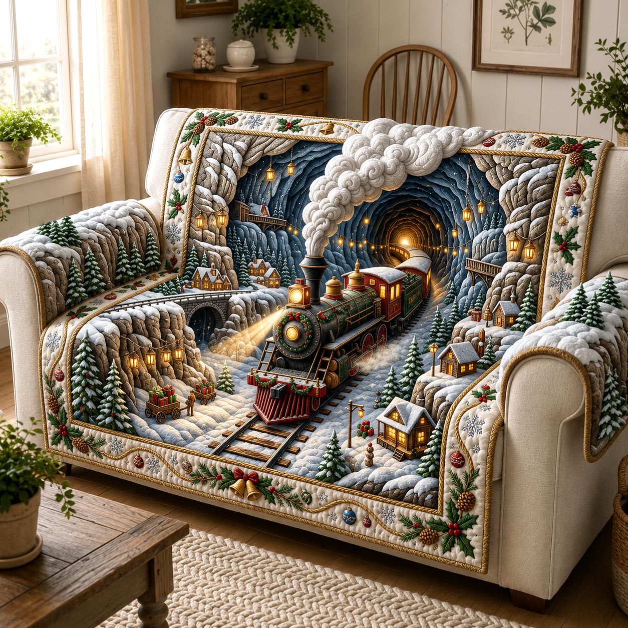 Polar Express Throw Quilted Sofa Cover Holiday Express Couch Cover Cool Gift