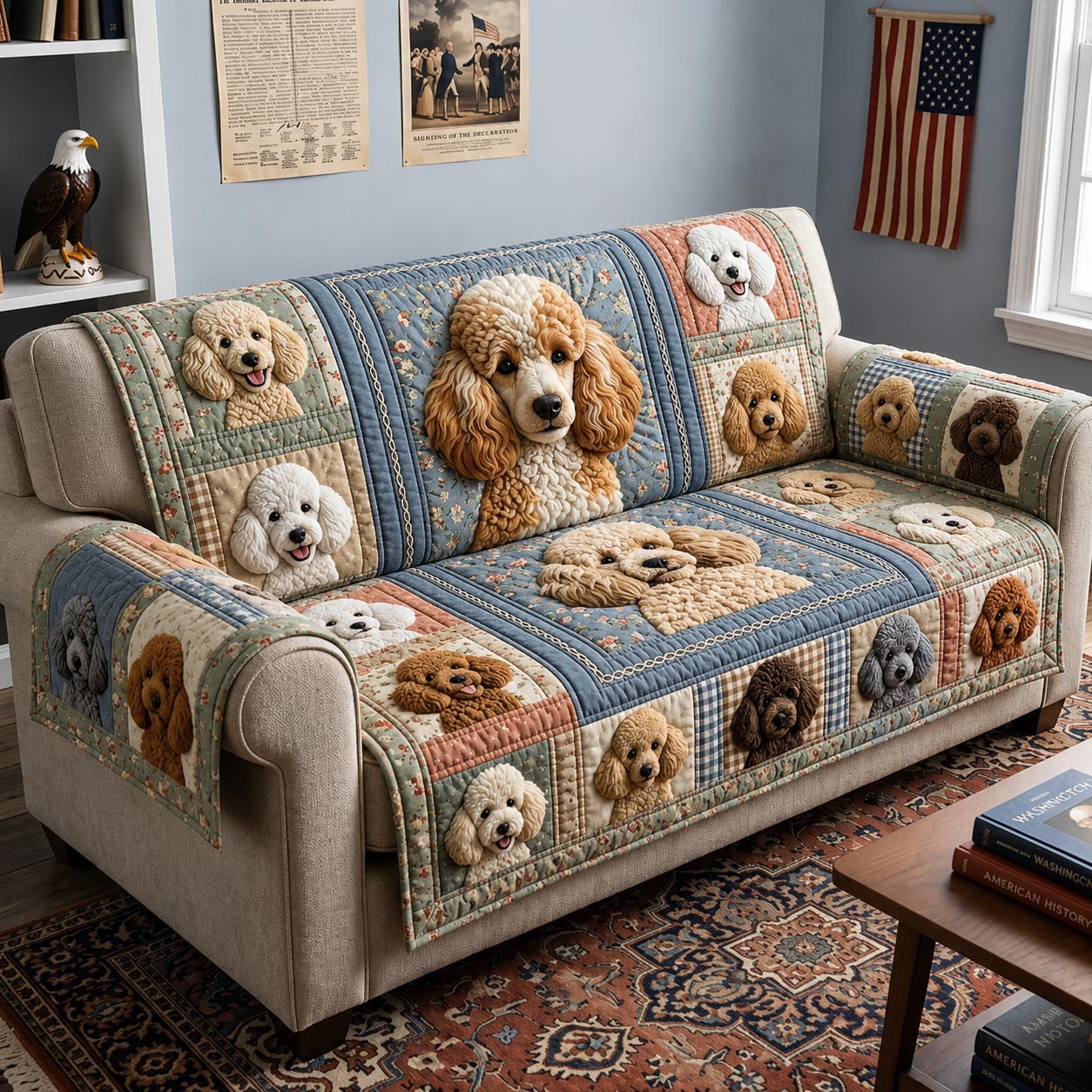 Poodle Charm Quilted Sofa Cover Poodle Charm Couch Cover Home Gift