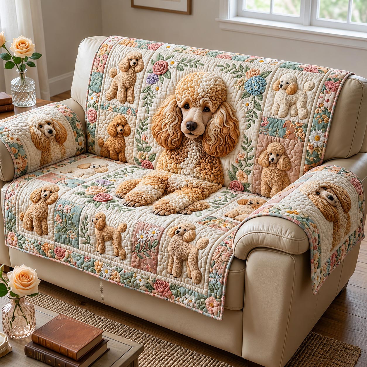 Poodle Grace Quilted Sofa Cover Poodle Grace Couch Cover House Lover Gift