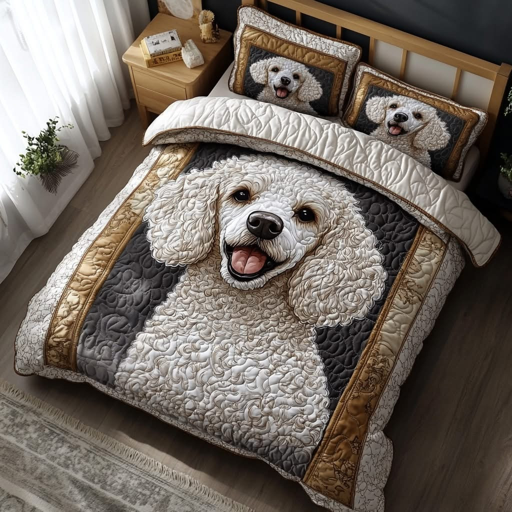 Poodle Quilted Bedding Set Cute Poodle Print Duvet Cover Merchandise Gifts For Him Her