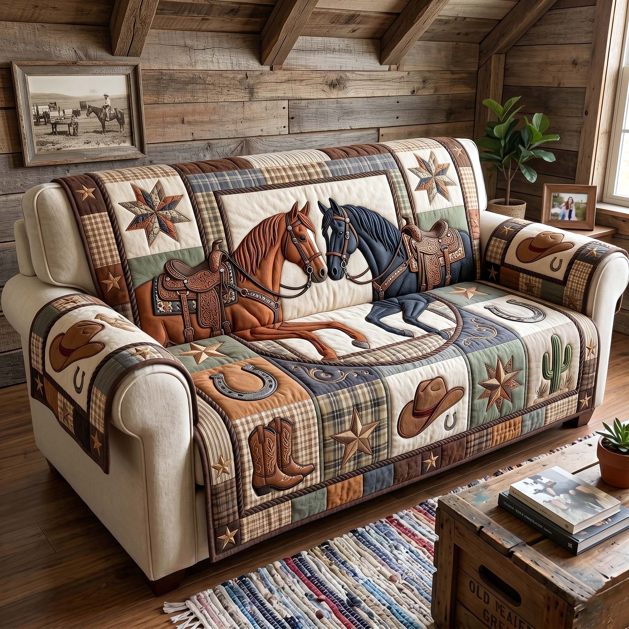 Prairie Horse Quilted Sofa Cover Cozy Prairie Couch Cover New Home Gift Ideas