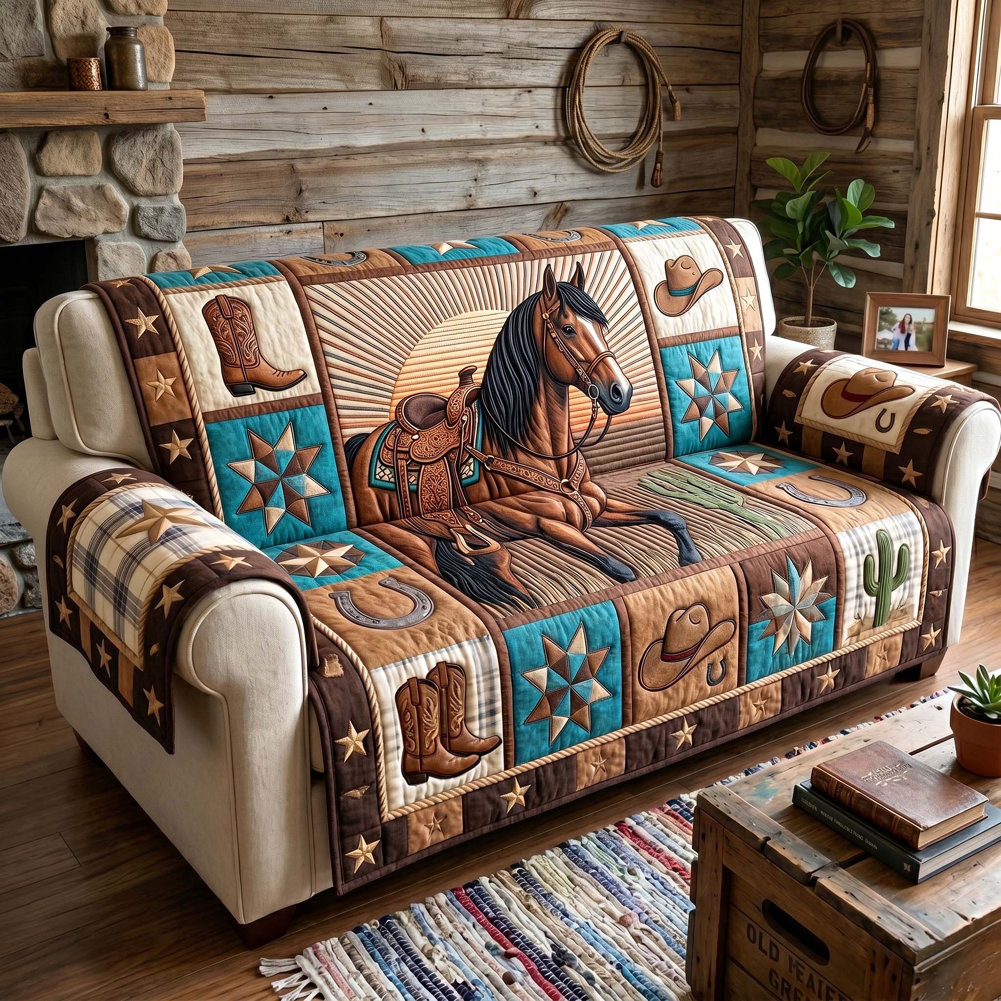 Prairie Horse Quilted Sofa Cover Ranch Horse Couch Cover Gift For Room Lovers