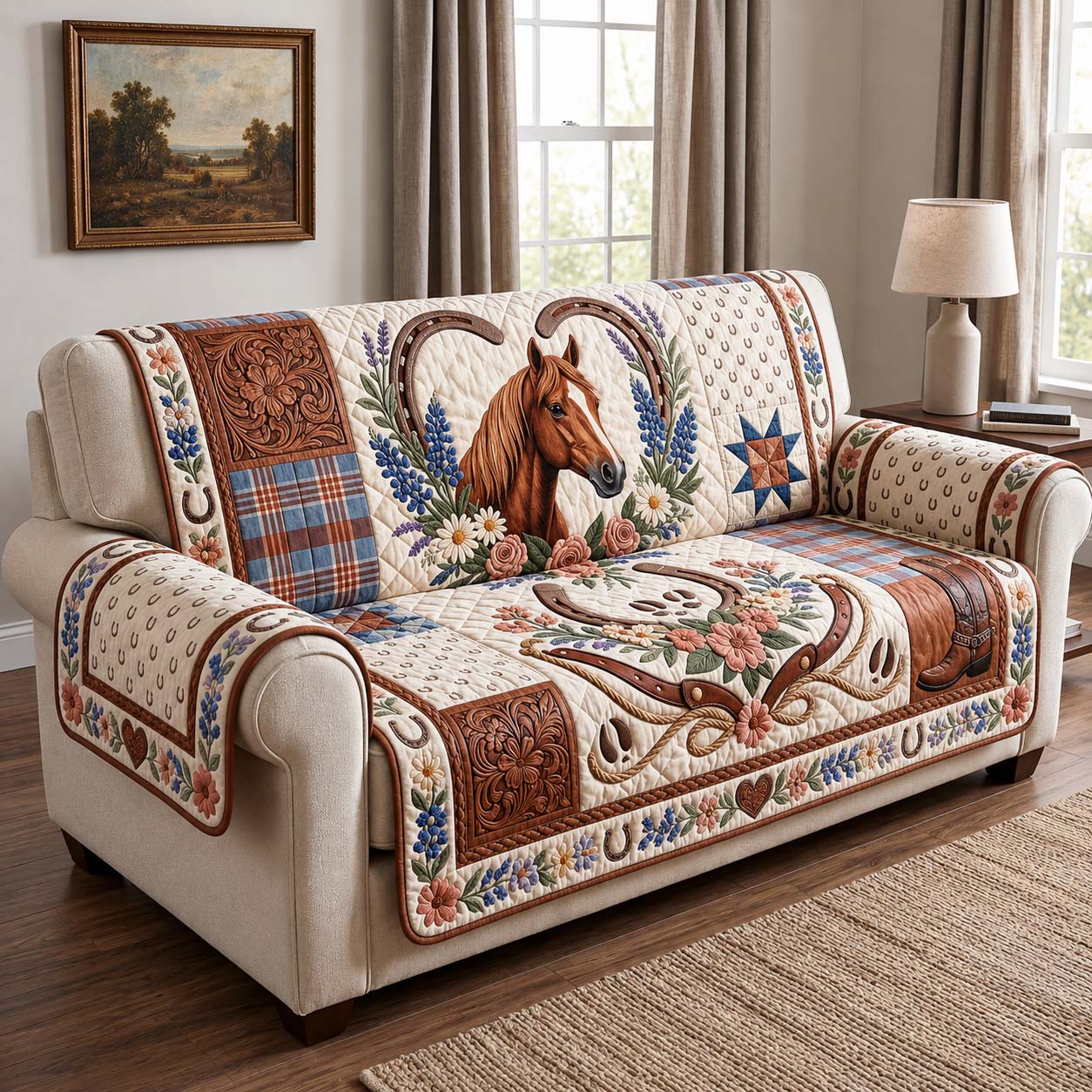 Prairie Horseshoe Quilted Sofa Cover Prairie Horse Couch Cover Cute Room Decor Finds